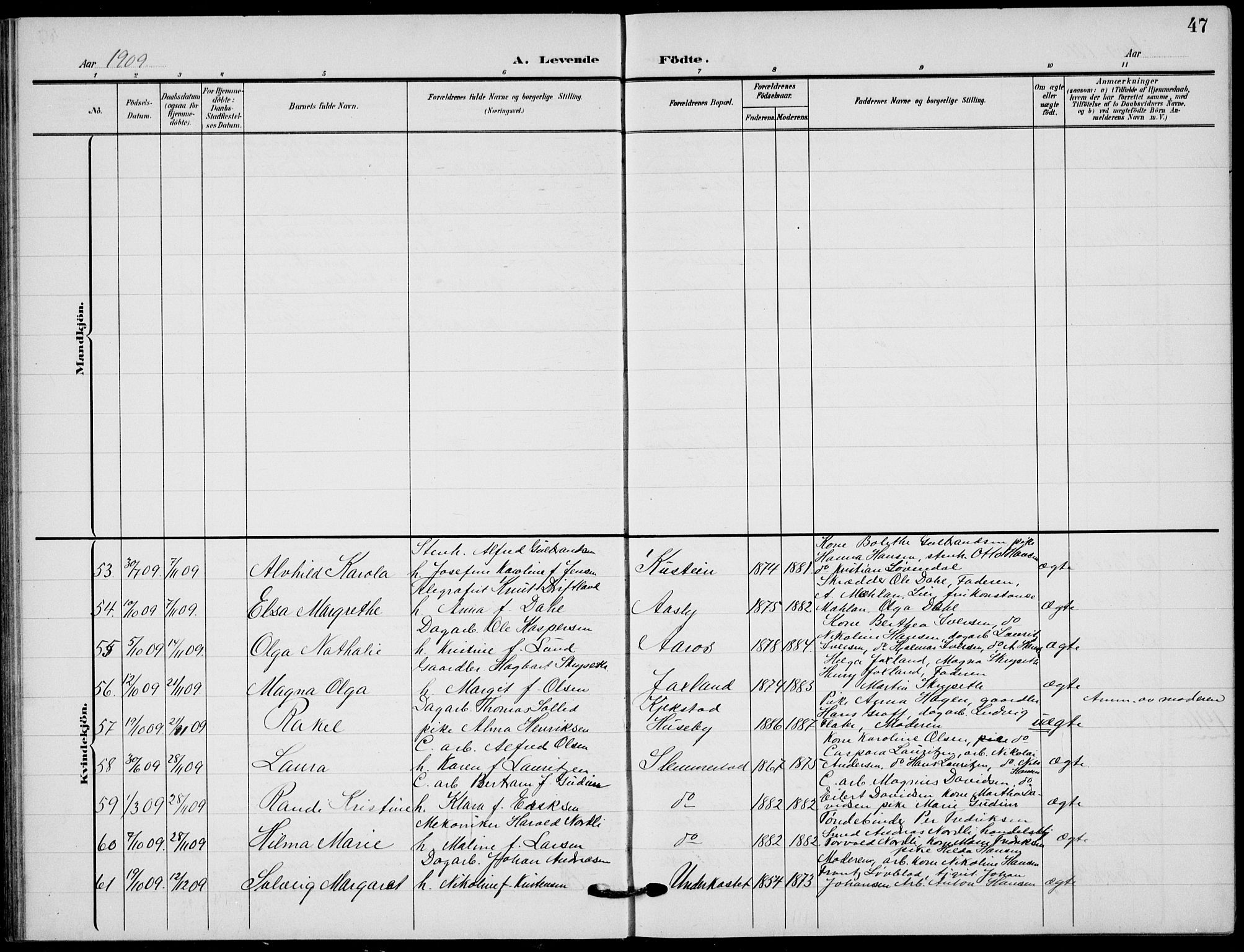 Røyken kirkebøker, AV/SAKO-A-241/G/Ga/L0005: Parish register (copy) no. 5, 1903-1918, p. 47