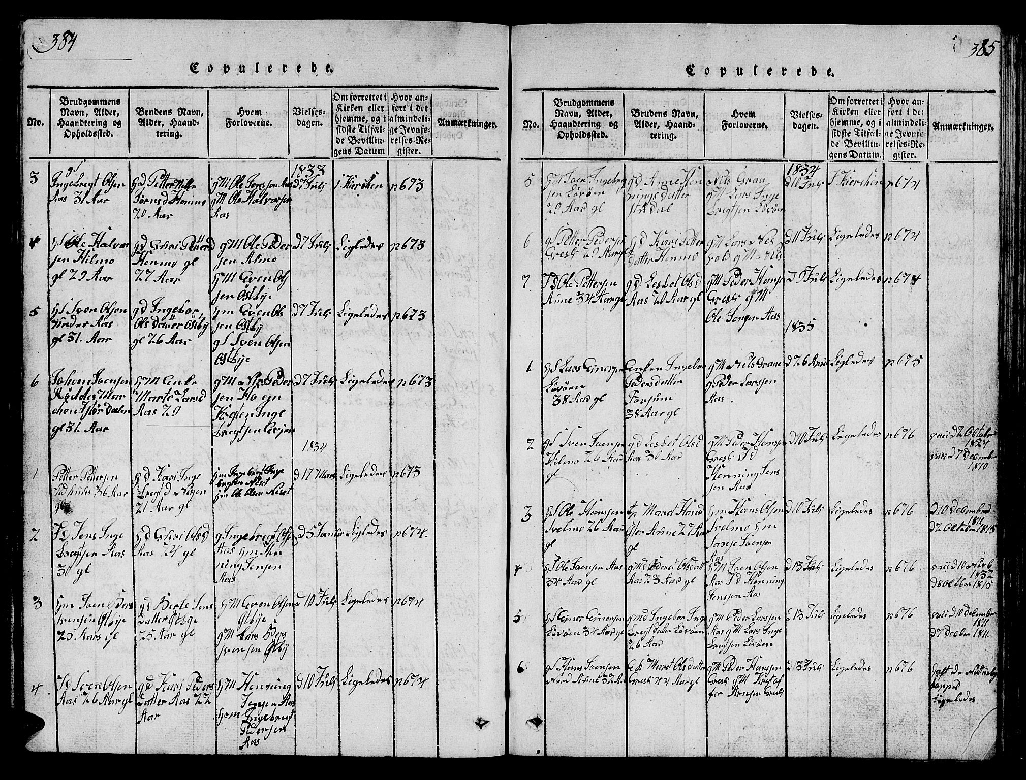 Ministerialprotokoller, klokkerbøker og fødselsregistre - Sør-Trøndelag, SAT/A-1456/698/L1164: Parish register (copy) no. 698C01, 1816-1861, p. 384-385