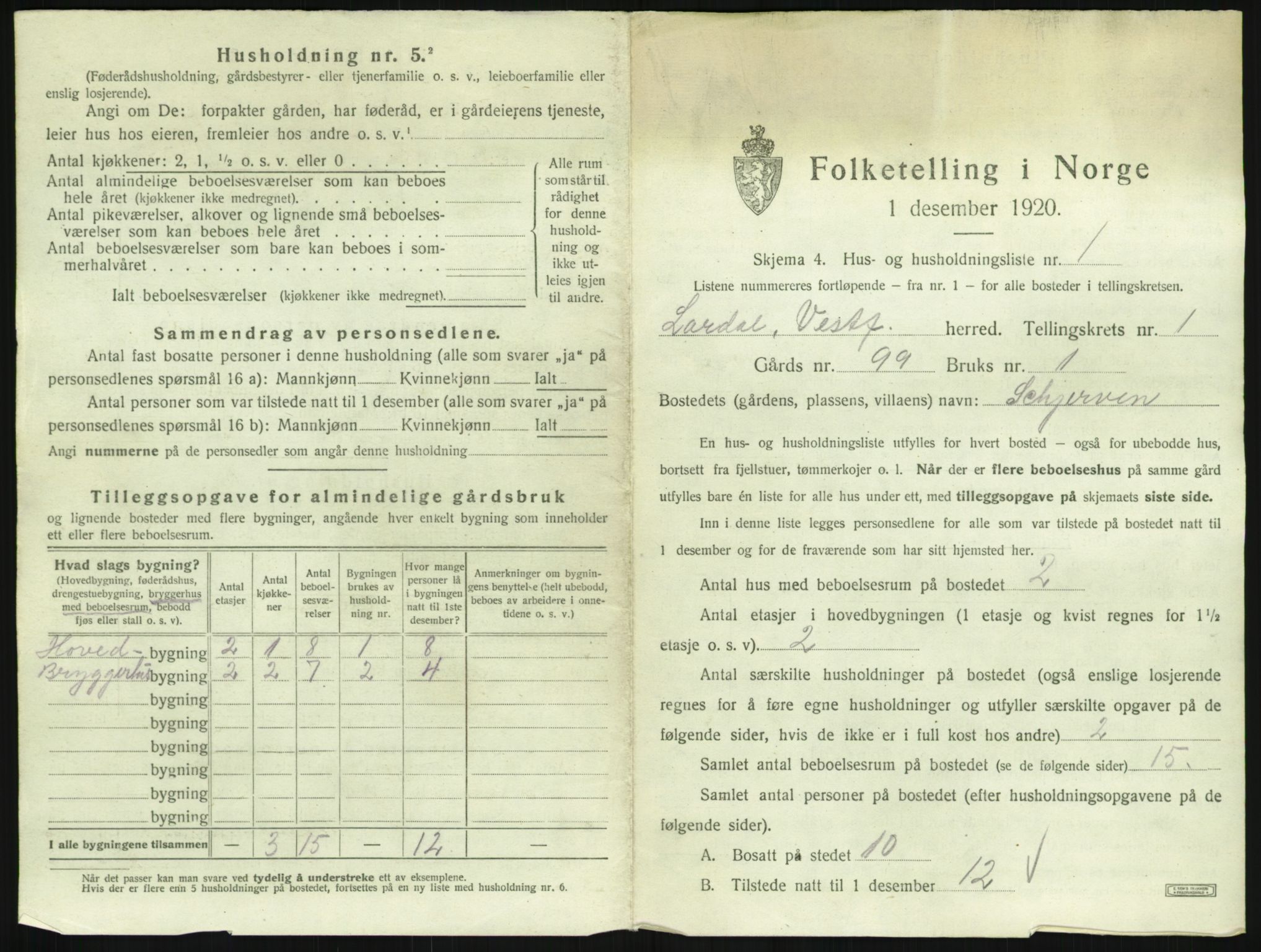 SAKO, 1920 census for Lardal, 1920, p. 39