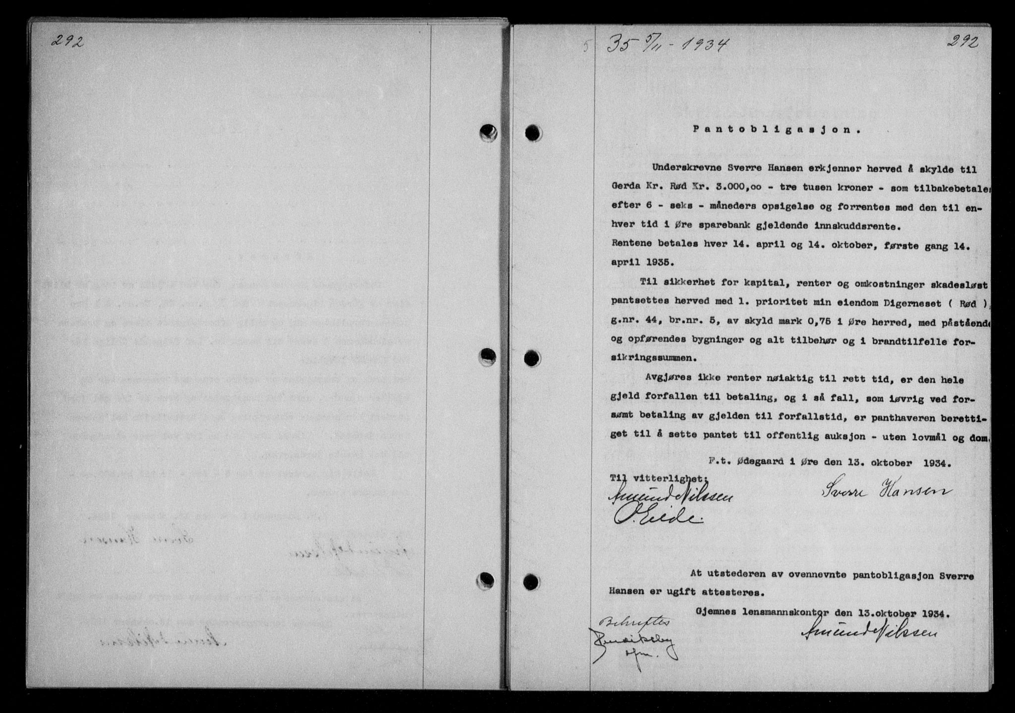 Nordmøre sorenskriveri, AV/SAT-A-4132/1/2/2Ca/L0082: Mortgage book no. 72, 1934-1934, Deed date: 05.11.1934