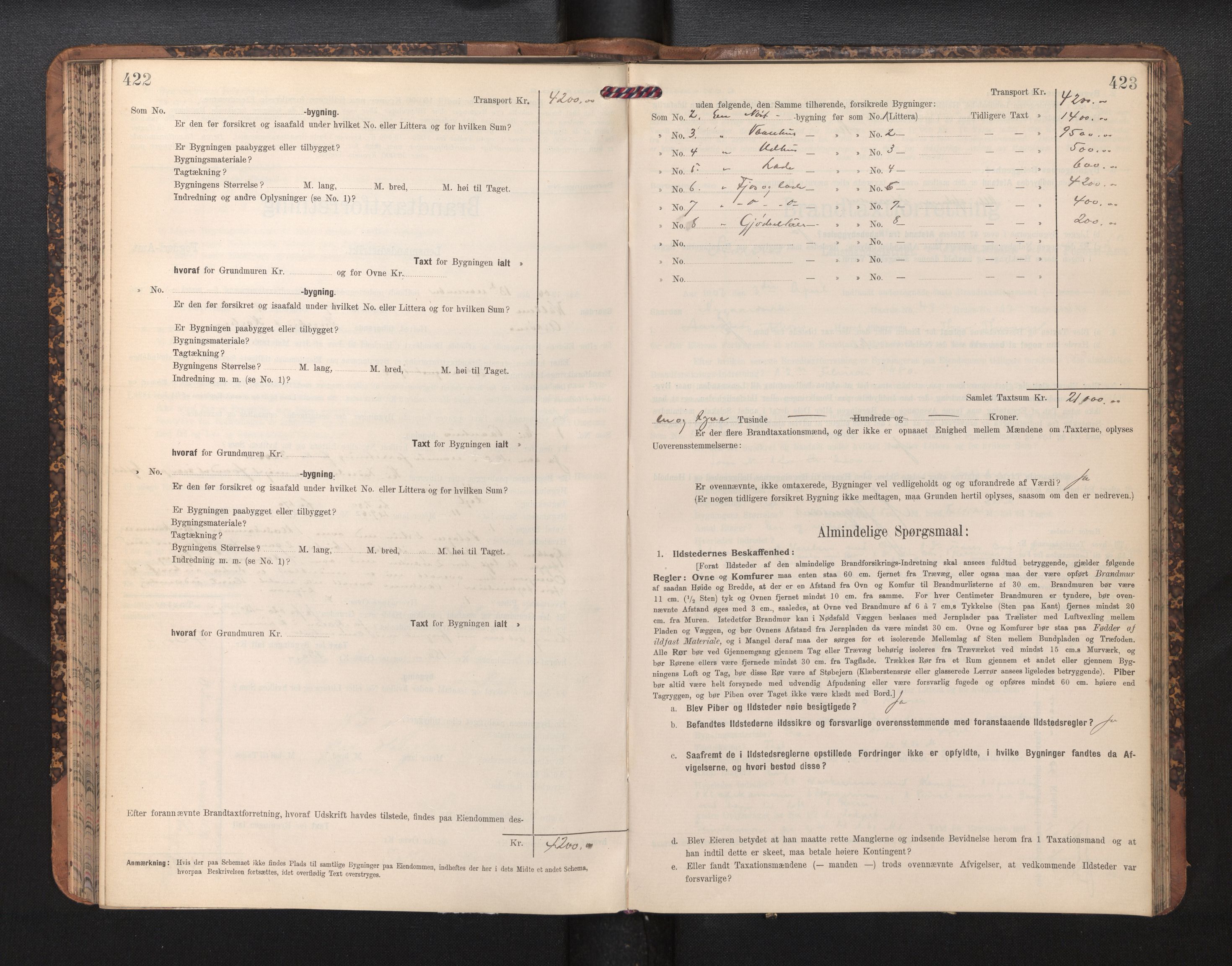 Lensmannen i Årstad, AV/SAB-A-36201/0012/L0014: Branntakstprotokoll,skjematakst, 1906-1907, p. 422-423