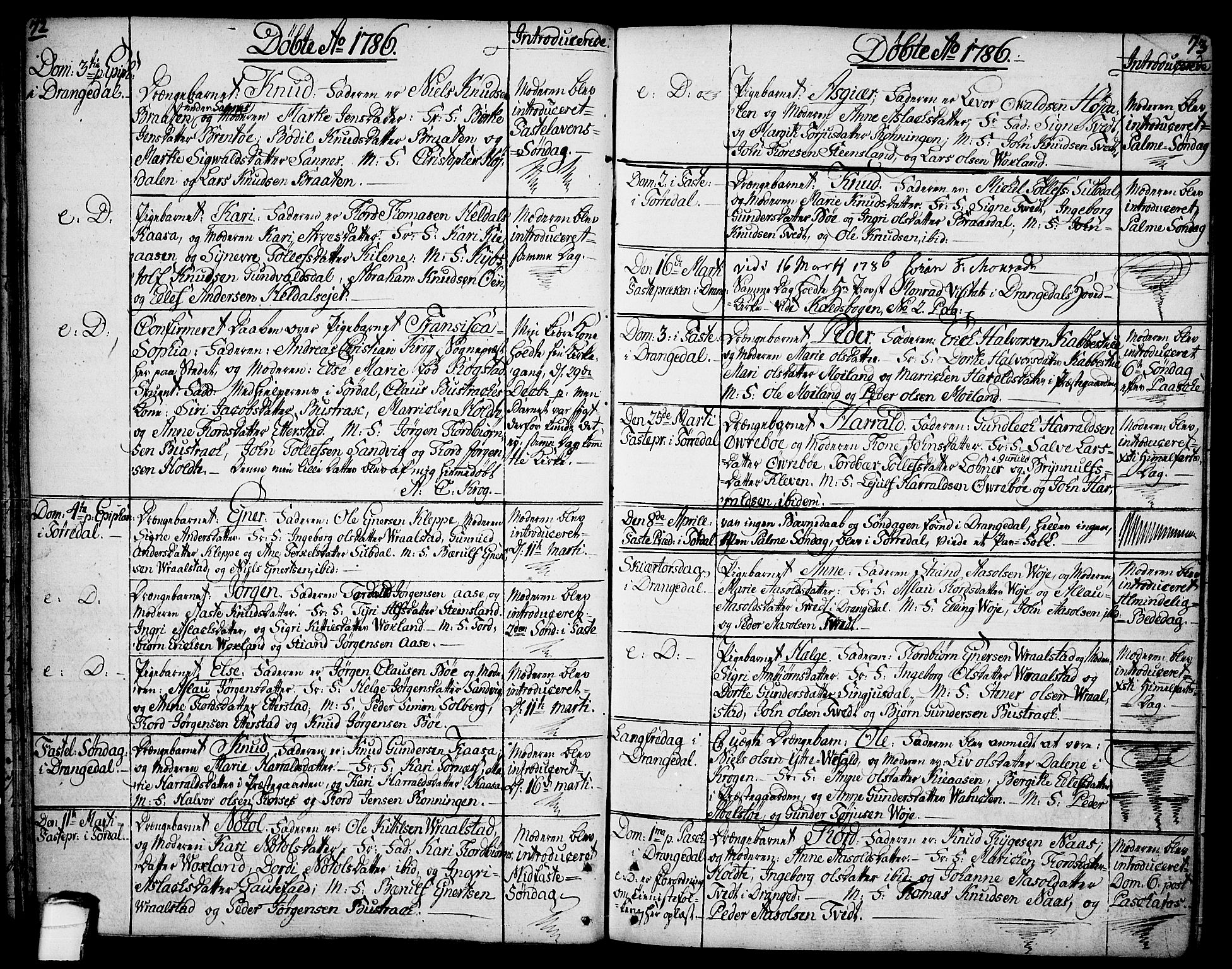Drangedal kirkebøker, SAKO/A-258/F/Fa/L0003: Parish register (official) no. 3, 1768-1814, p. 72-73