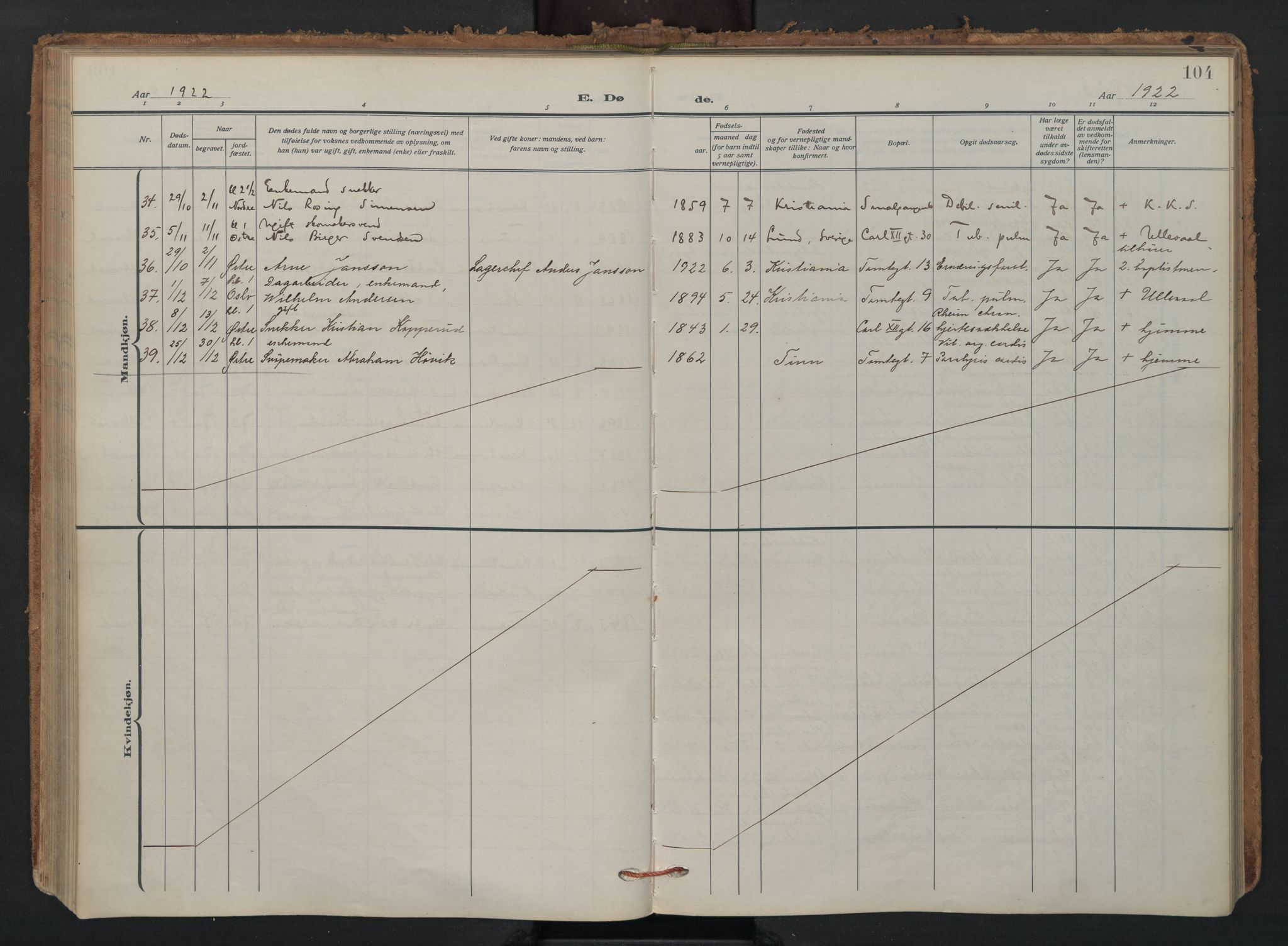 Vaterland prestekontor Kirkebøker, AV/SAO-A-10880/F/Fa/L0003: Parish register (official) no. 3, 1922-1944, p. 104