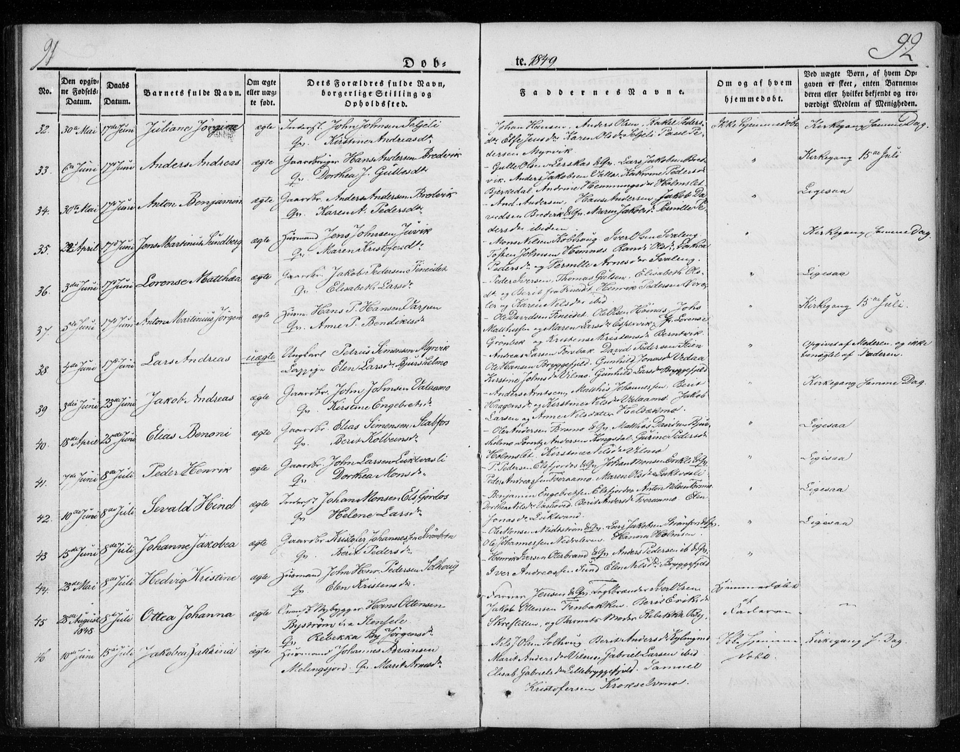 Ministerialprotokoller, klokkerbøker og fødselsregistre - Nordland, AV/SAT-A-1459/825/L0355: Parish register (official) no. 825A09, 1842-1863, p. 91-92
