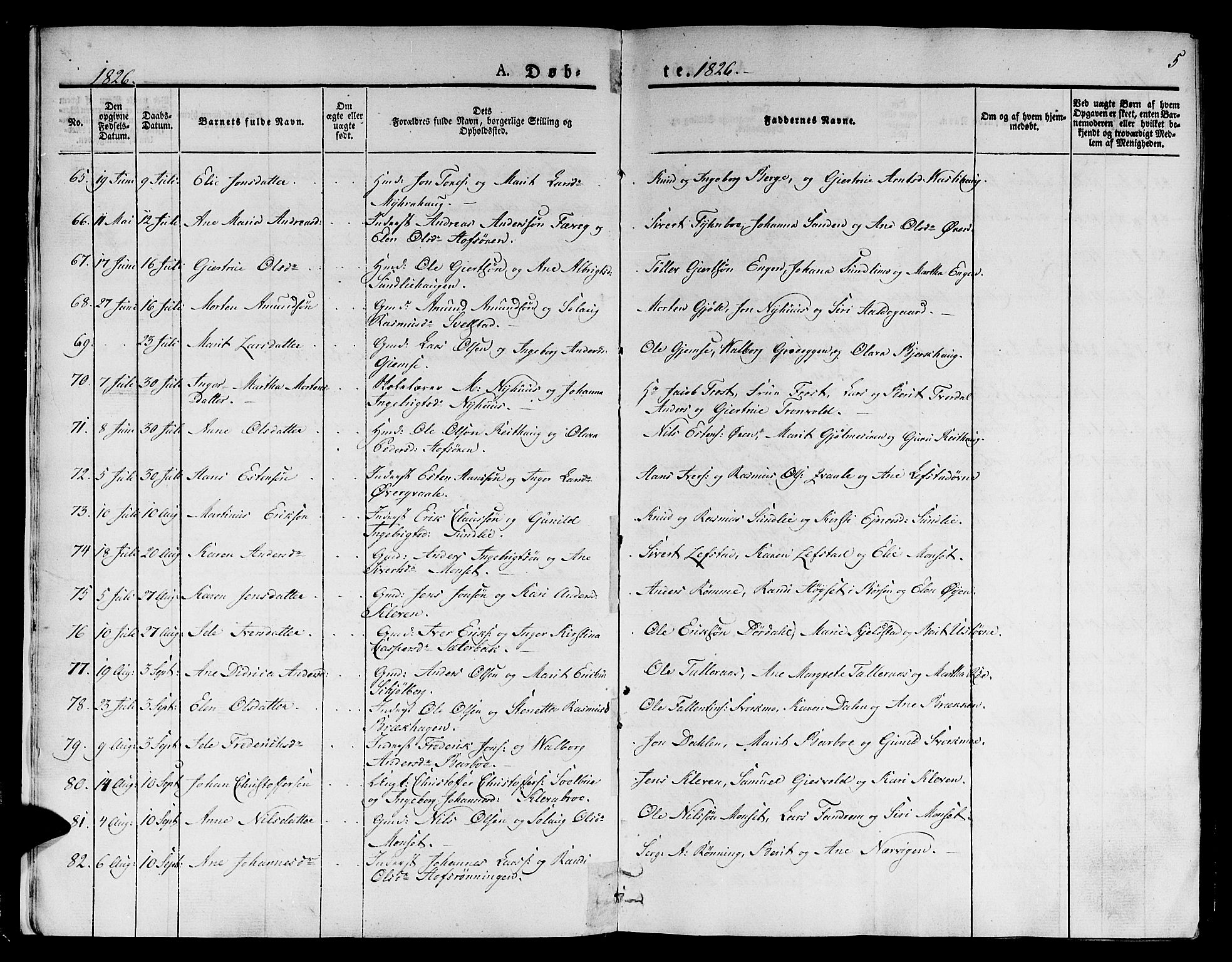 Ministerialprotokoller, klokkerbøker og fødselsregistre - Sør-Trøndelag, SAT/A-1456/668/L0804: Parish register (official) no. 668A04, 1826-1839, p. 5