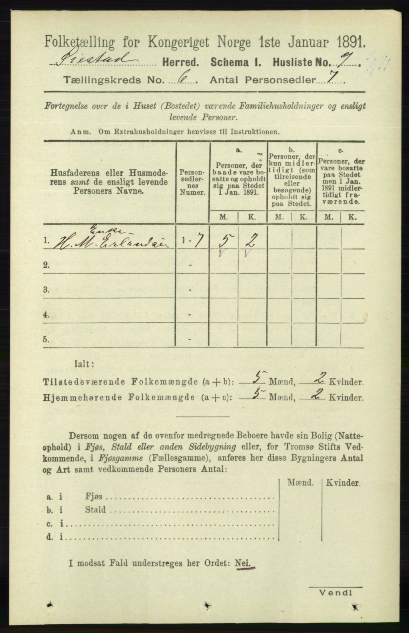 RA, 1891 census for 0920 Øyestad, 1891, p. 2061