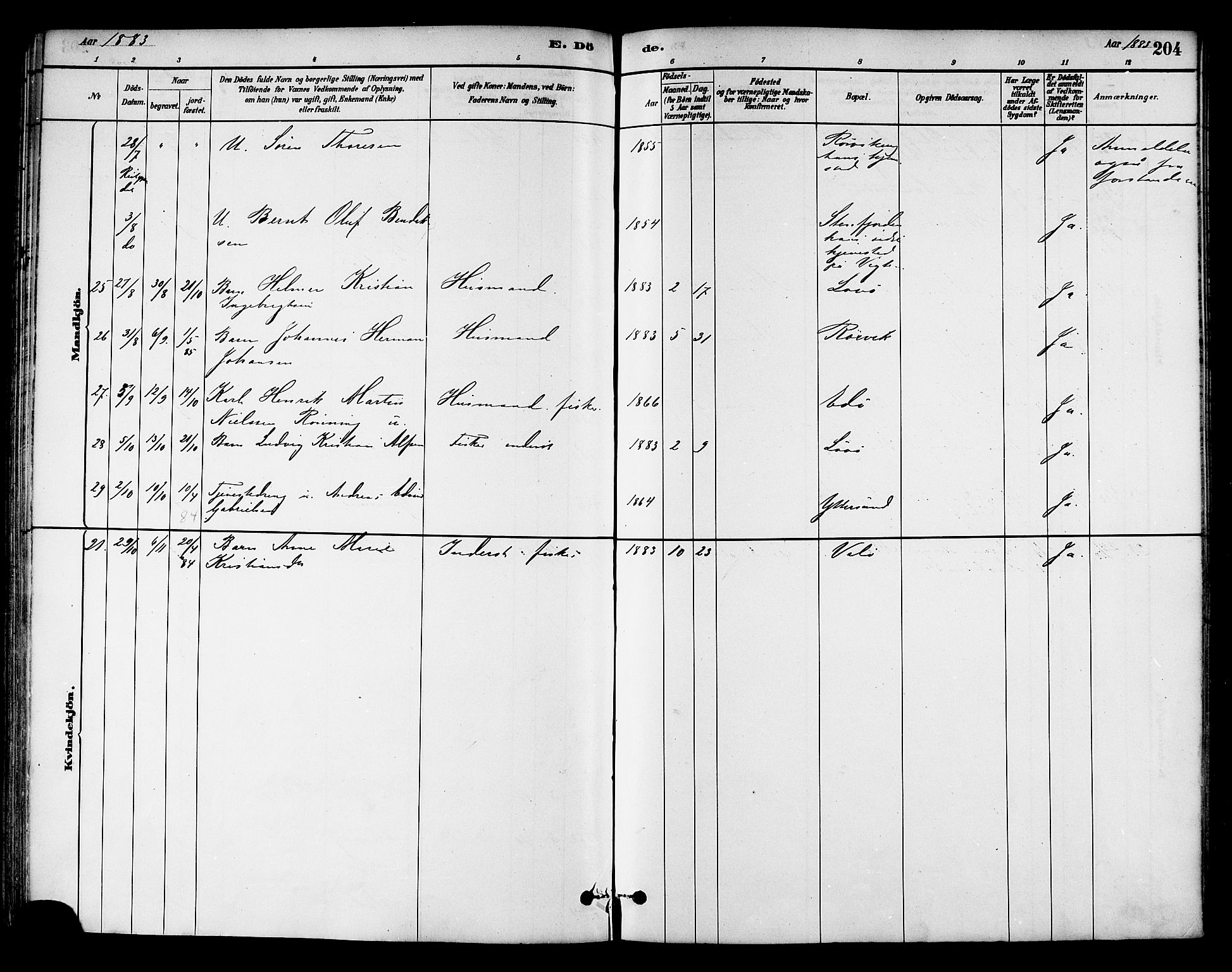 Ministerialprotokoller, klokkerbøker og fødselsregistre - Nord-Trøndelag, SAT/A-1458/786/L0686: Parish register (official) no. 786A02, 1880-1887, p. 204