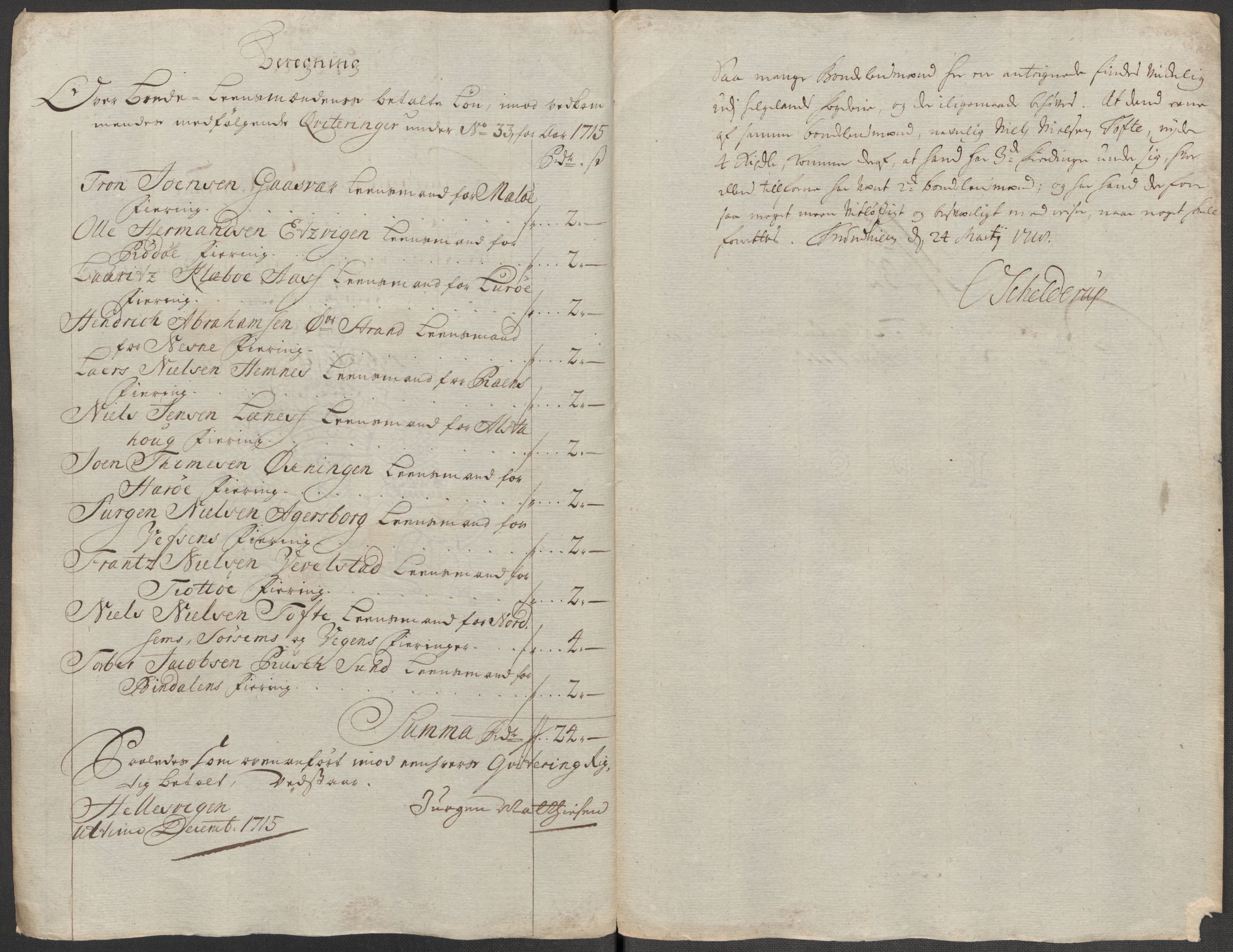 Rentekammeret inntil 1814, Reviderte regnskaper, Fogderegnskap, RA/EA-4092/R65/L4513: Fogderegnskap Helgeland, 1714-1715, p. 657