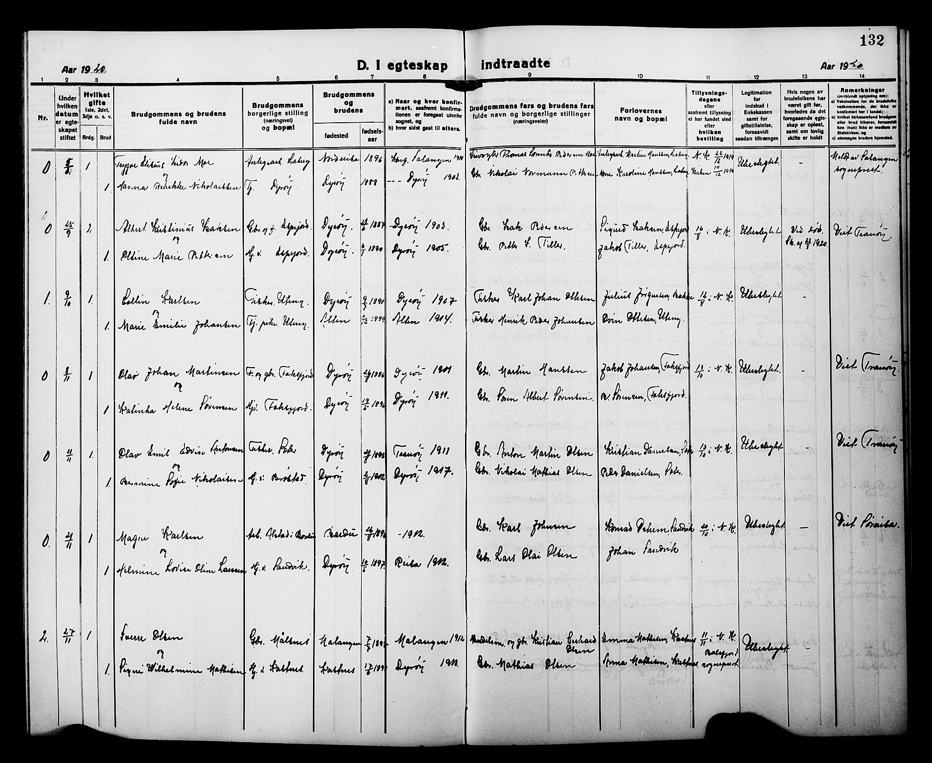 Tranøy sokneprestkontor, AV/SATØ-S-1313/I/Ia/Iab/L0015klokker: Parish register (copy) no. 15, 1918-1930, p. 132