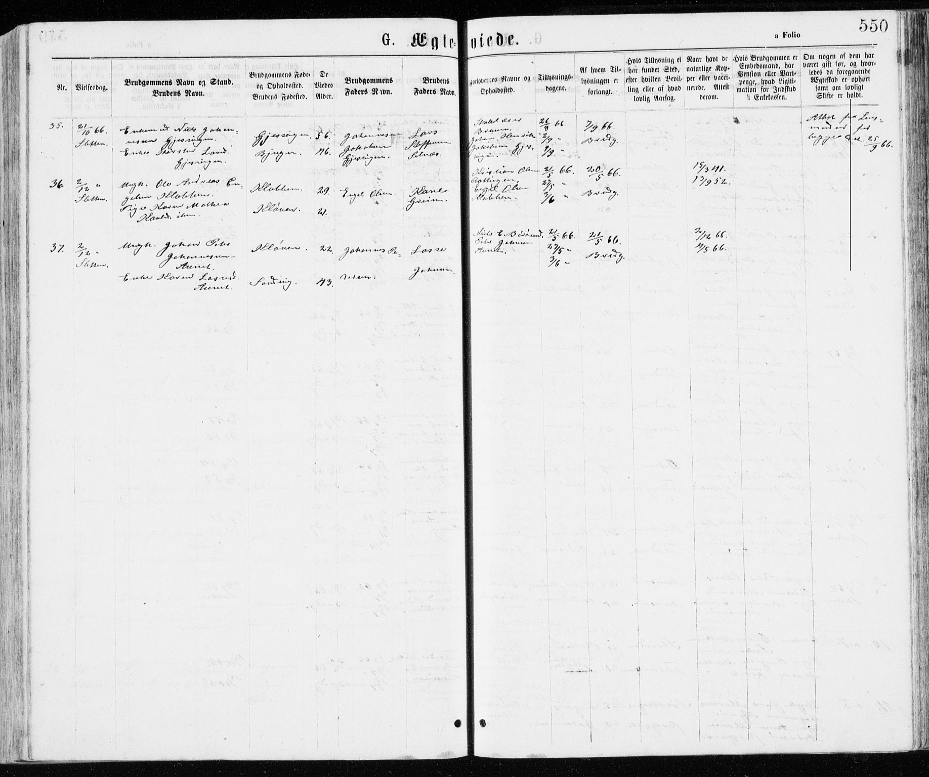 Ministerialprotokoller, klokkerbøker og fødselsregistre - Sør-Trøndelag, AV/SAT-A-1456/640/L0576: Parish register (official) no. 640A01, 1846-1876, p. 550