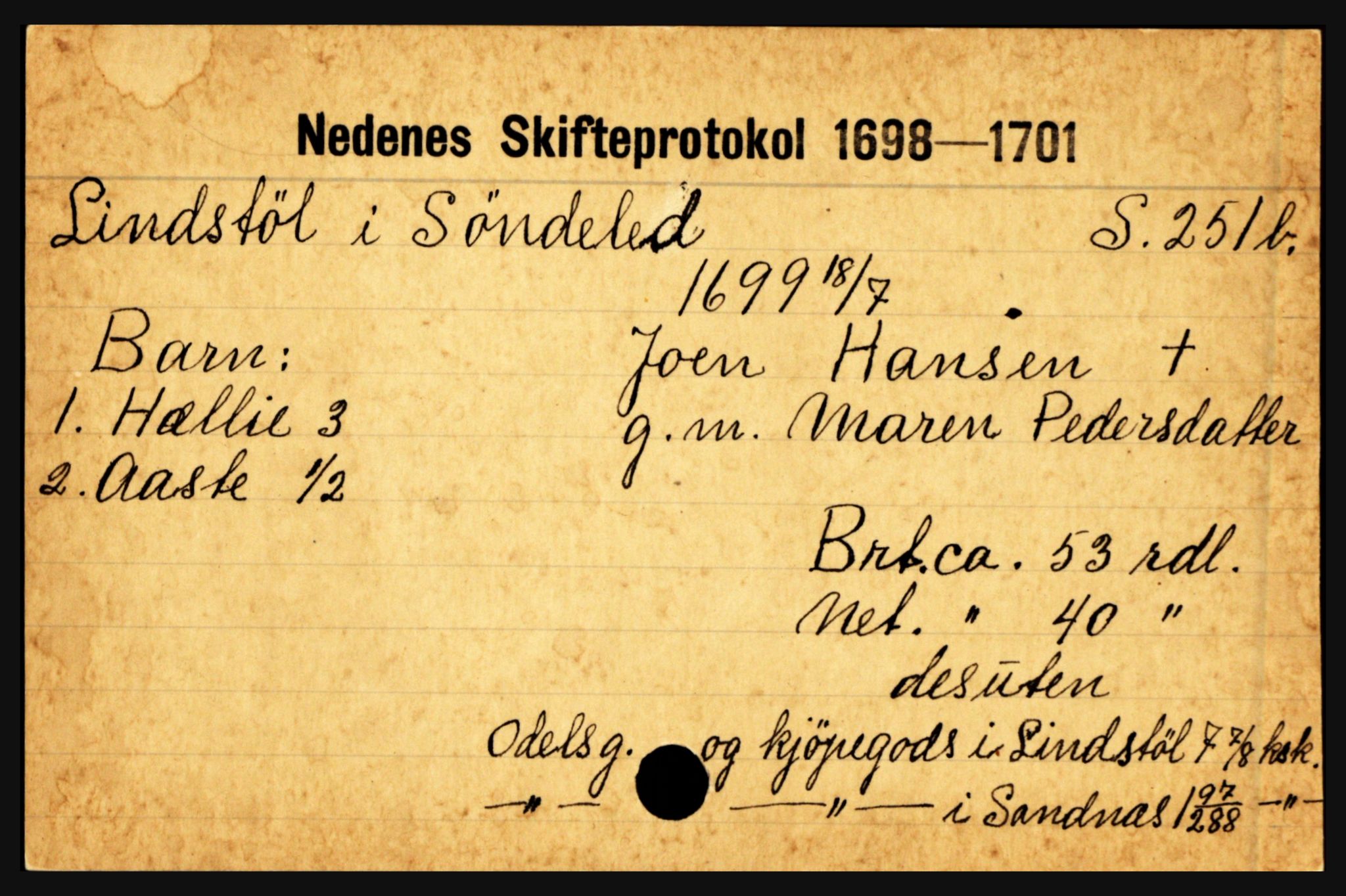 Nedenes sorenskriveri før 1824, AV/SAK-1221-0007/H, p. 18069