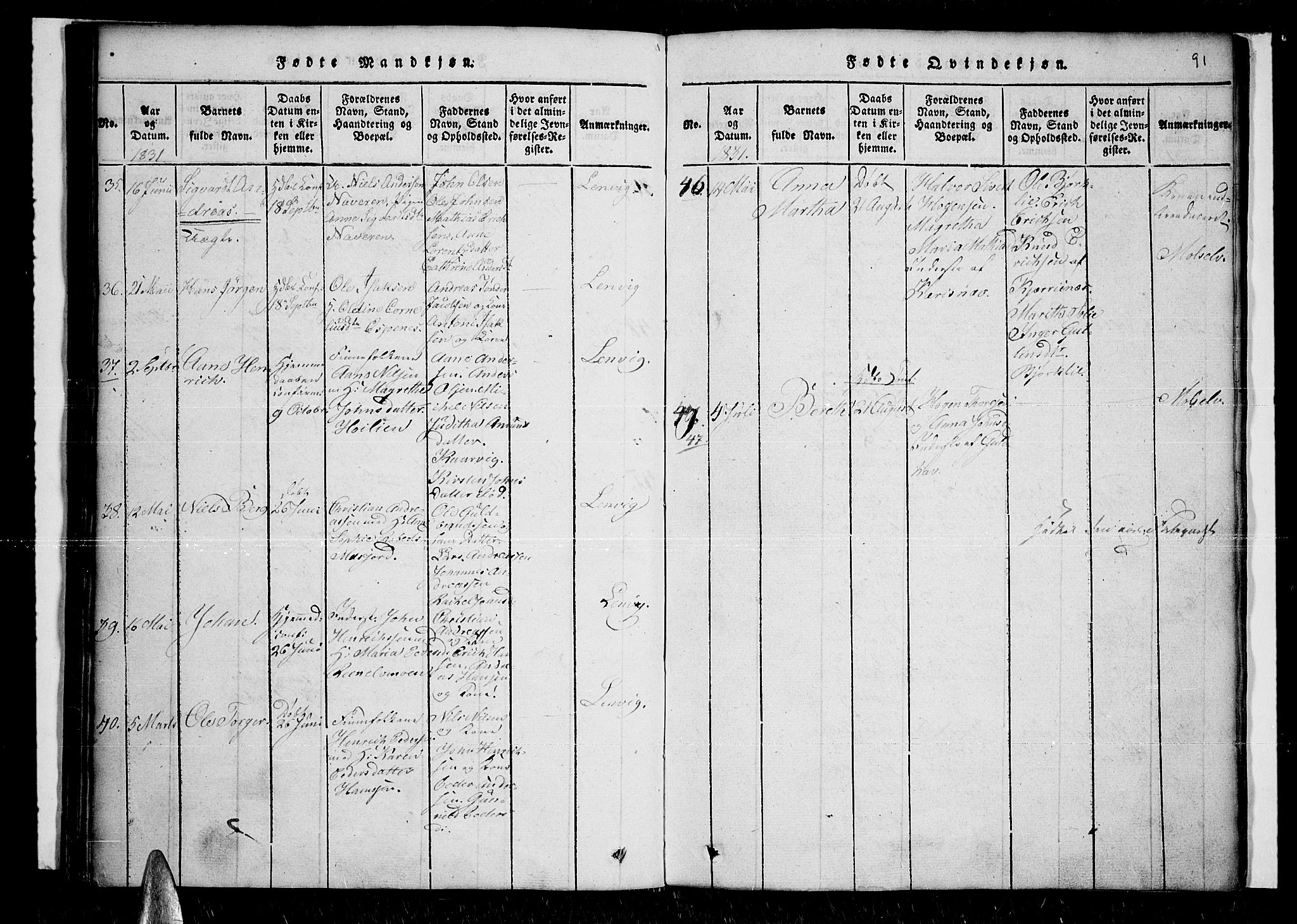 Lenvik sokneprestembete, SATØ/S-1310/H/Ha/Haa/L0003kirke: Parish register (official) no. 3, 1820-1831, p. 91