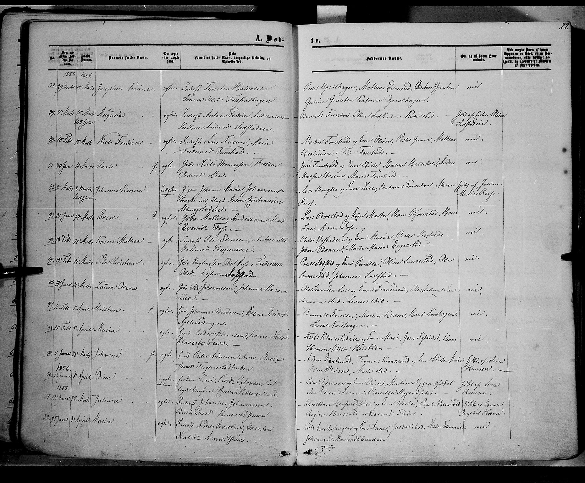 Østre Toten prestekontor, SAH/PREST-104/H/Ha/Haa/L0004: Parish register (official) no. 4, 1857-1865, p. 22