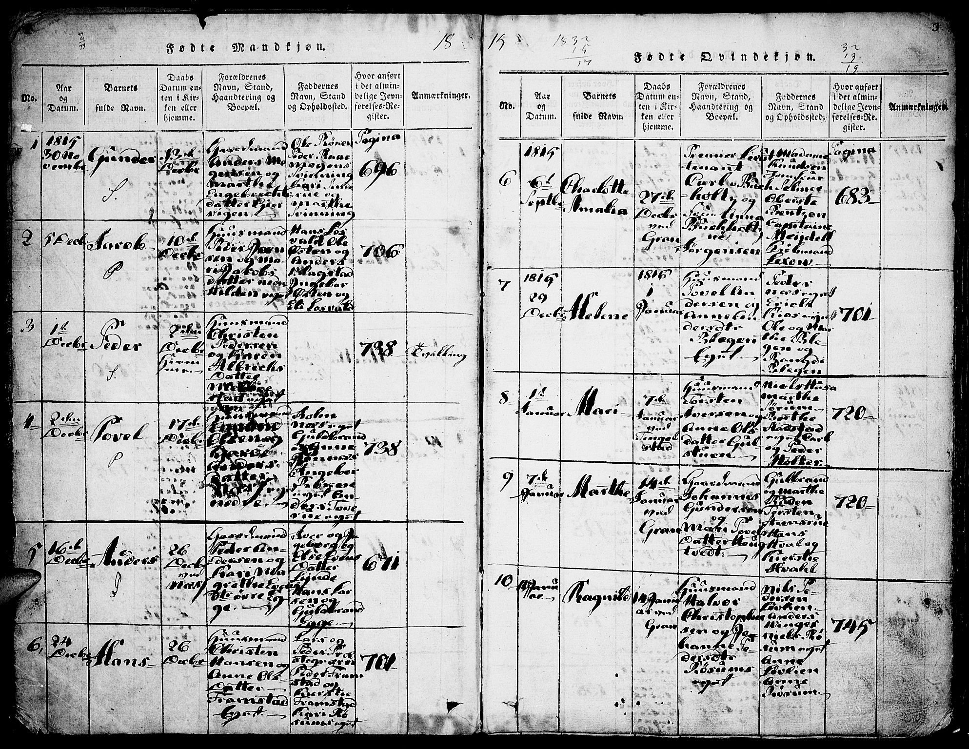 Gran prestekontor, SAH/PREST-112/H/Ha/Haa/L0009: Parish register (official) no. 9, 1815-1824, p. 2-3