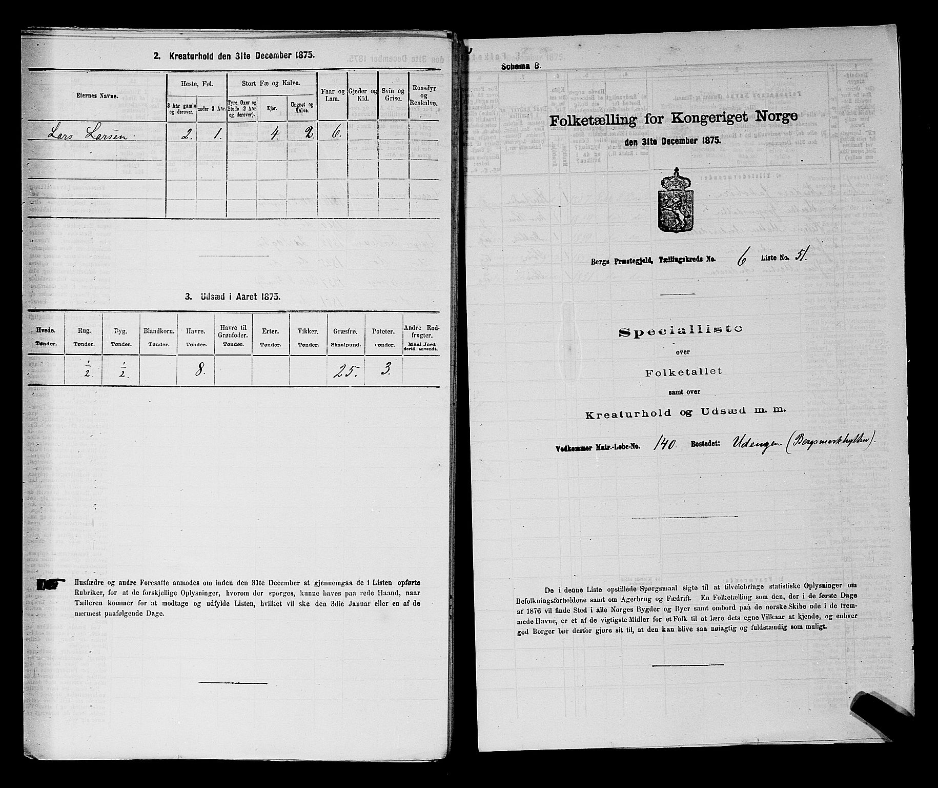 RA, 1875 census for 0116P Berg, 1875, p. 1070