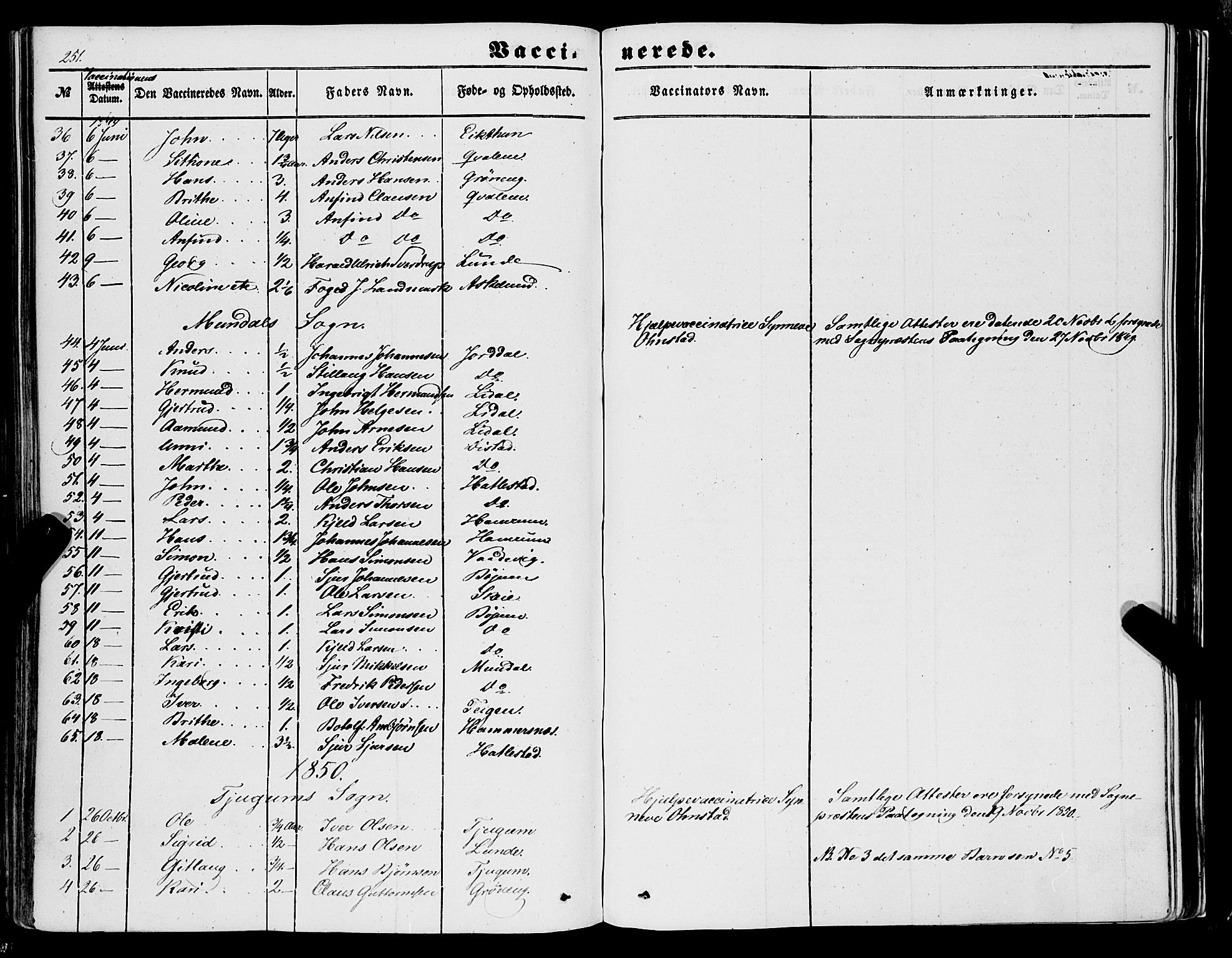 Balestrand sokneprestembete, AV/SAB-A-79601/H/Haa/Haaa/L0002: Parish register (official) no. A 2, 1847-1866, p. 251