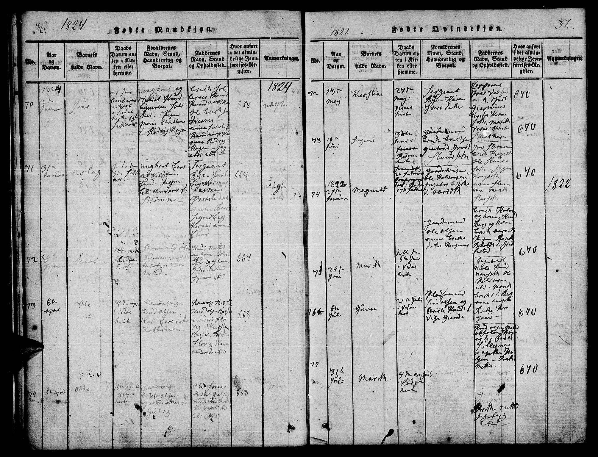 Ministerialprotokoller, klokkerbøker og fødselsregistre - Møre og Romsdal, AV/SAT-A-1454/547/L0602: Parish register (official) no. 547A04, 1818-1845, p. 36-37