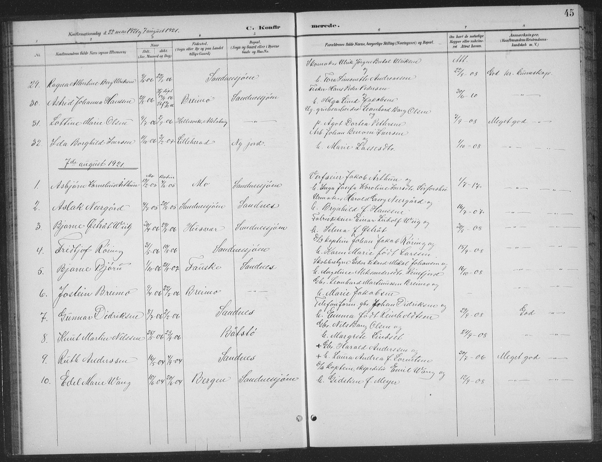 Ministerialprotokoller, klokkerbøker og fødselsregistre - Nordland, AV/SAT-A-1459/831/L0479: Parish register (copy) no. 831C06, 1897-1936, p. 45