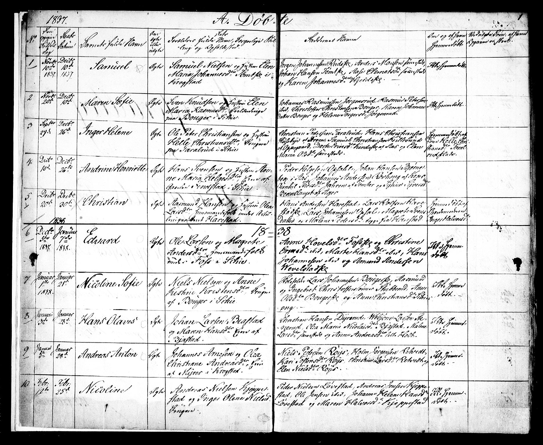 Kråkstad prestekontor Kirkebøker, AV/SAO-A-10125a/F/Fa/L0005: Parish register (official) no. I 5, 1837-1847, p. 1