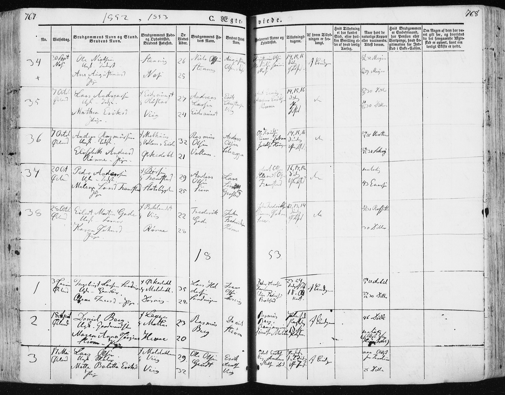 Ministerialprotokoller, klokkerbøker og fødselsregistre - Sør-Trøndelag, AV/SAT-A-1456/659/L0736: Parish register (official) no. 659A06, 1842-1856, p. 767-768