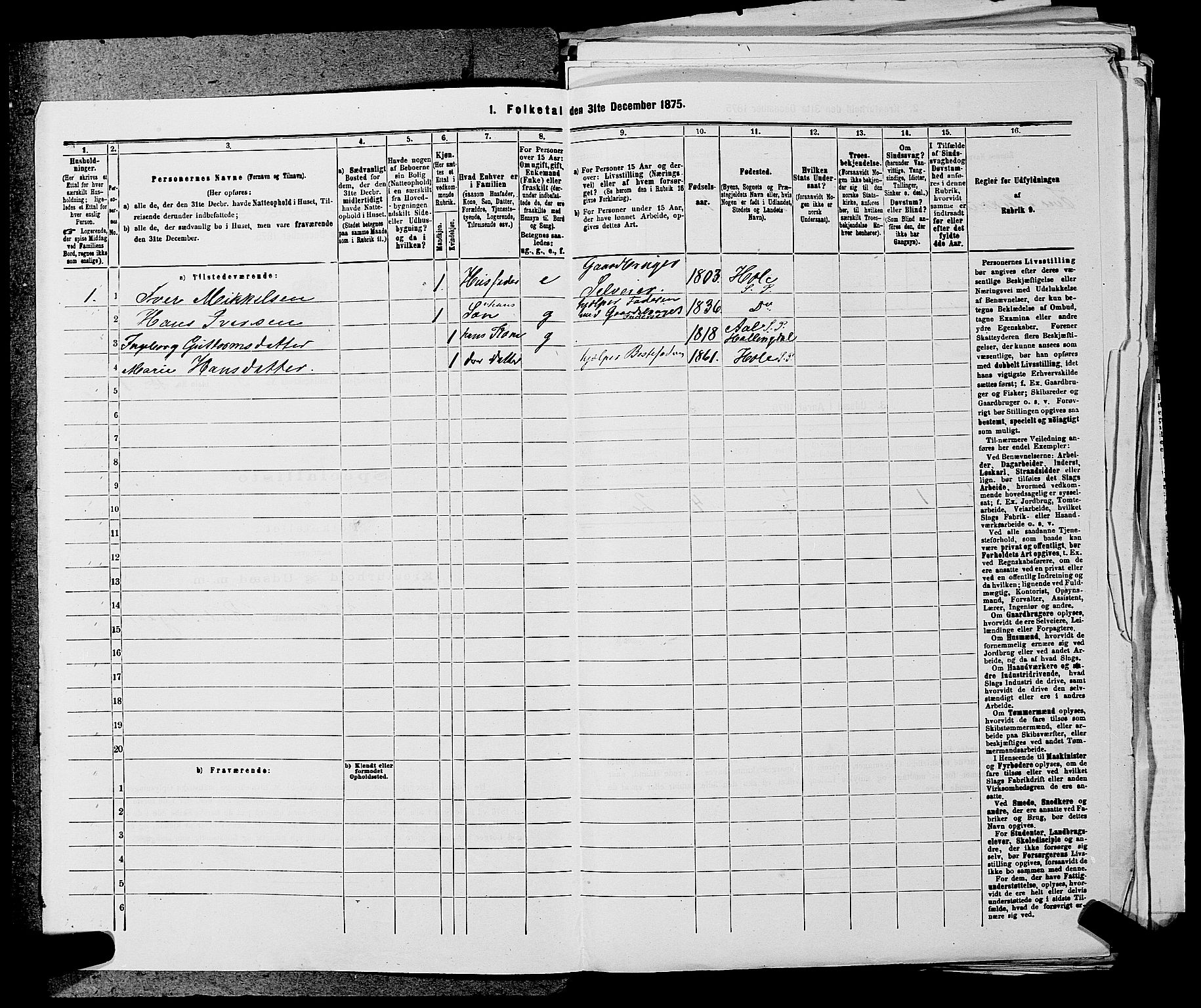 SAKO, 1875 census for 0612P Hole, 1875, p. 452