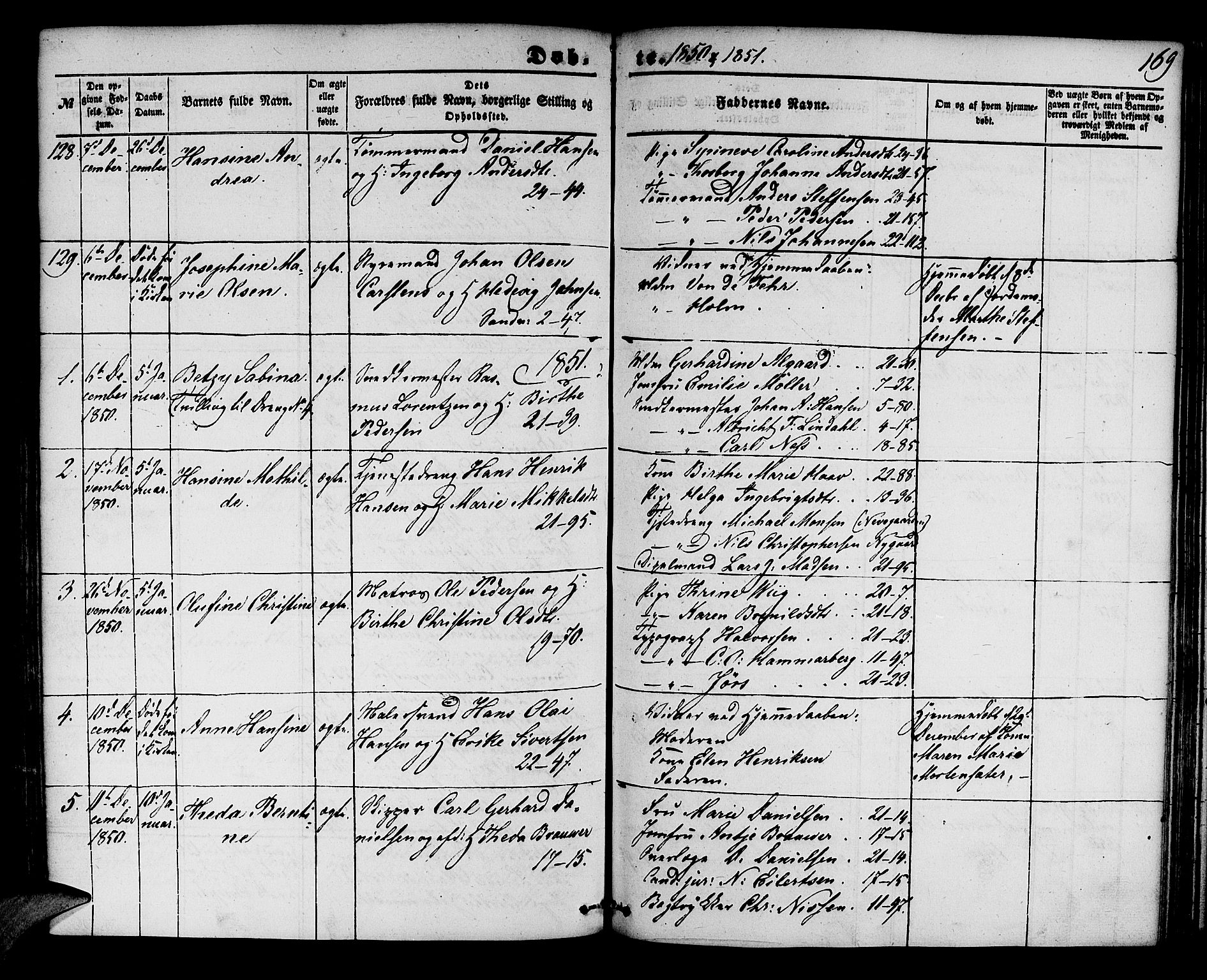 Korskirken sokneprestembete, SAB/A-76101/H/Hab: Parish register (copy) no. B 2, 1847-1853, p. 169