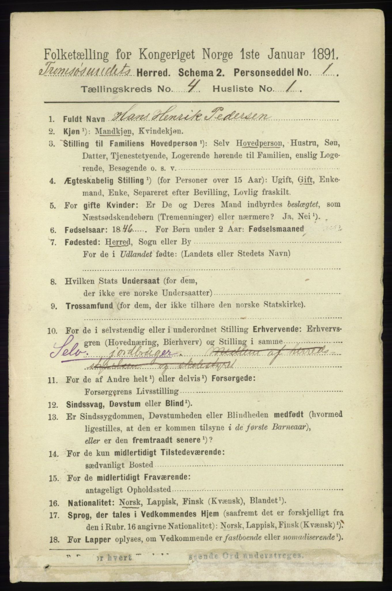 RA, 1891 census for 1934 Tromsøysund, 1891, p. 1548