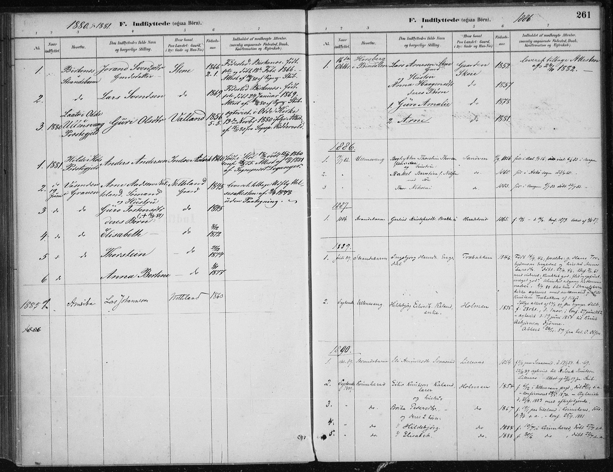 Kvam sokneprestembete, SAB/A-76201/H/Haa: Parish register (official) no. B  1, 1880-1908, p. 261