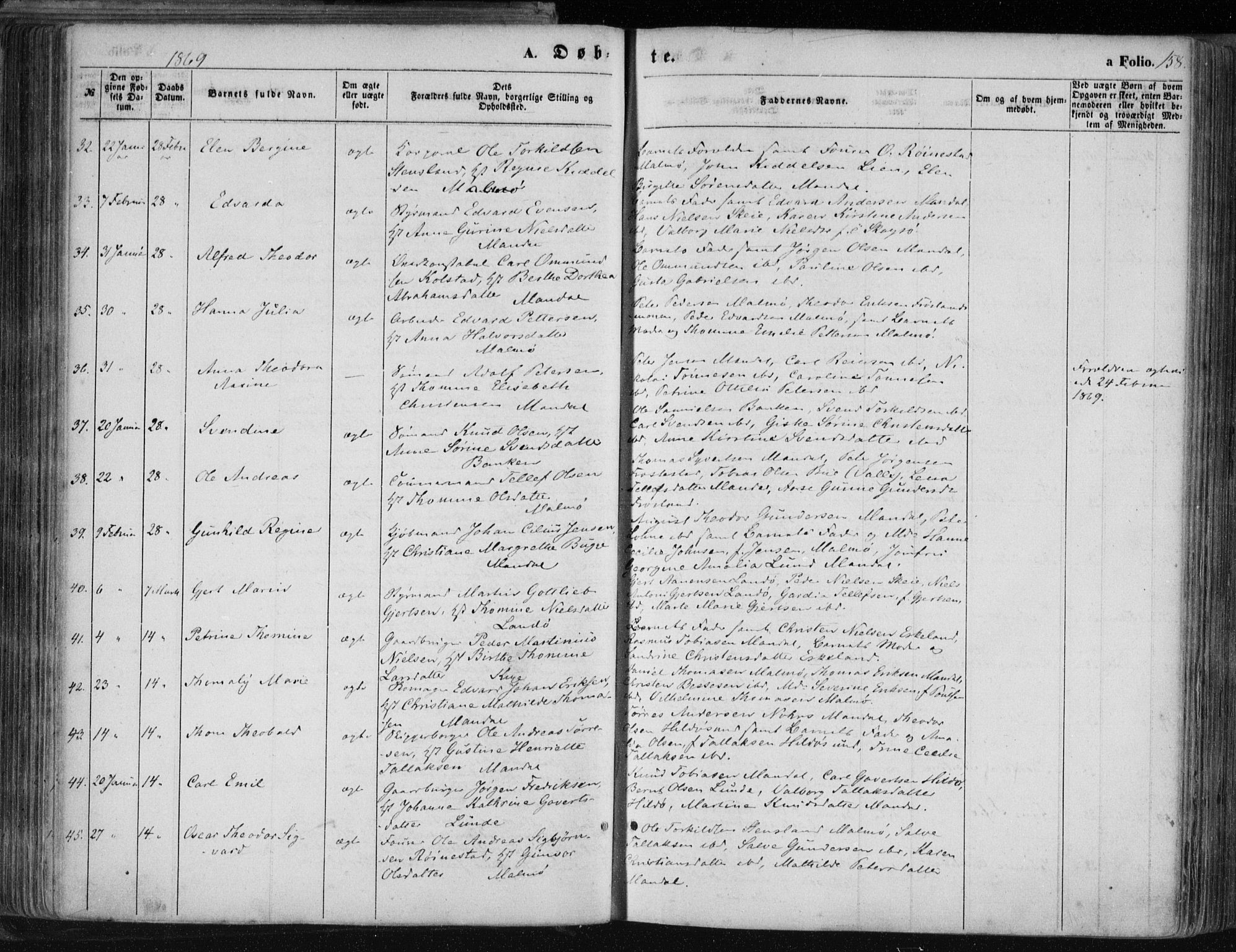 Mandal sokneprestkontor, AV/SAK-1111-0030/F/Fa/Faa/L0014: Parish register (official) no. A 14, 1859-1872, p. 158