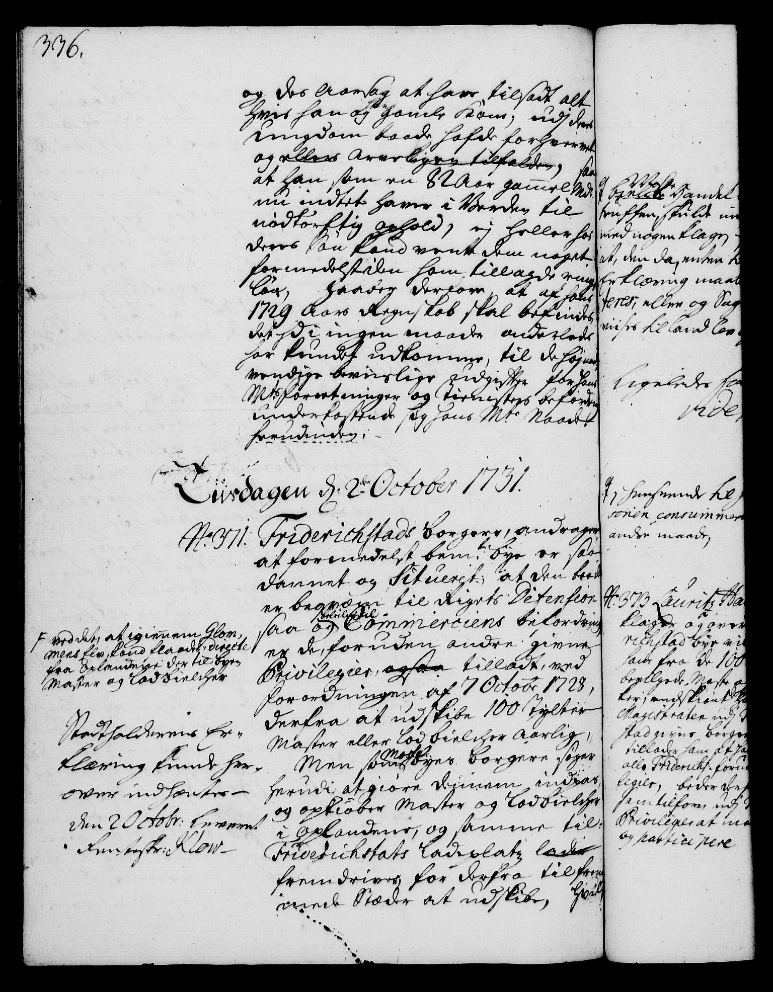 Rentekammeret, Kammerkanselliet, RA/EA-3111/G/Gh/Gha/L0013: Norsk ekstraktmemorialprotokoll (merket RK 53.58), 1731, p. 336