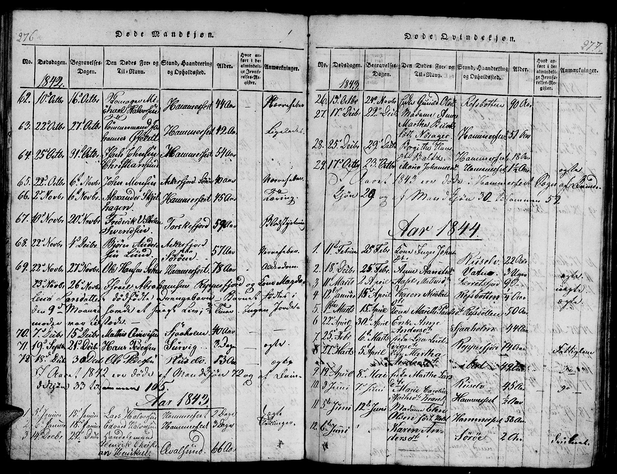 Hammerfest sokneprestkontor, SATØ/S-1347/H/Hb/L0001.klokk: Parish register (copy) no. 1, 1822-1850, p. 276-277