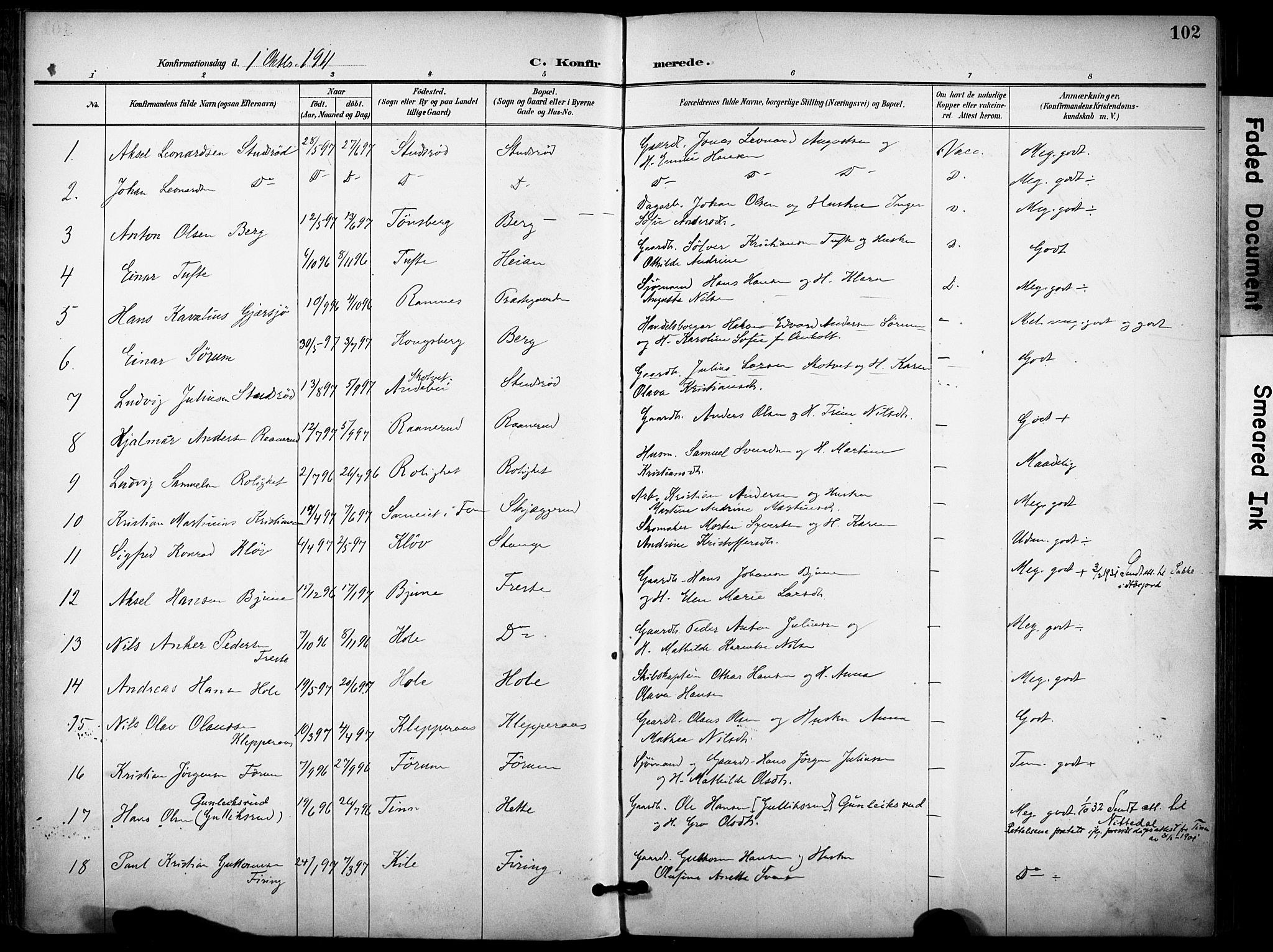 Ramnes kirkebøker, AV/SAKO-A-314/F/Fa/L0008: Parish register (official) no. I 8, 1896-1913, p. 102