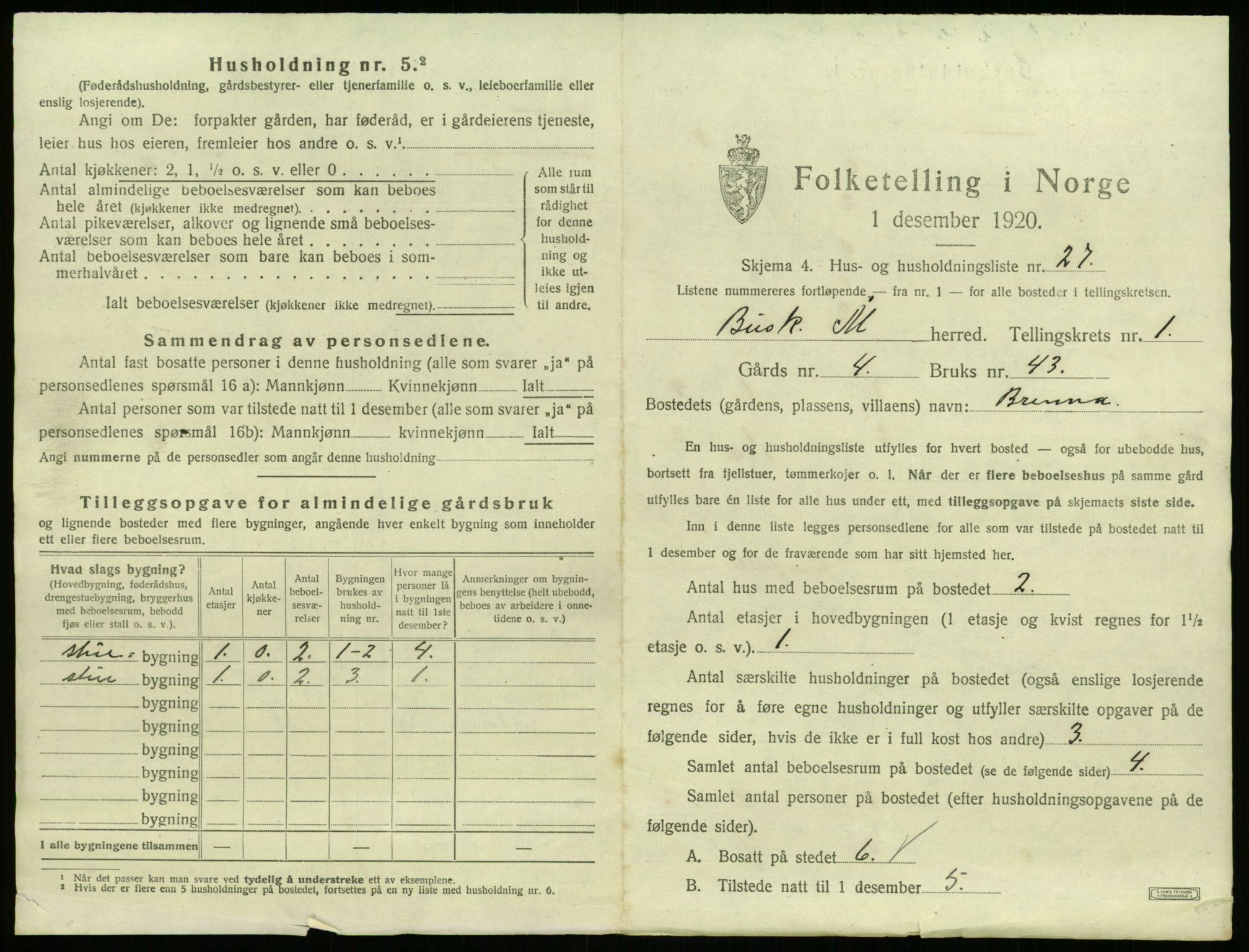 SAKO, 1920 census for Ål, 1920, p. 1394