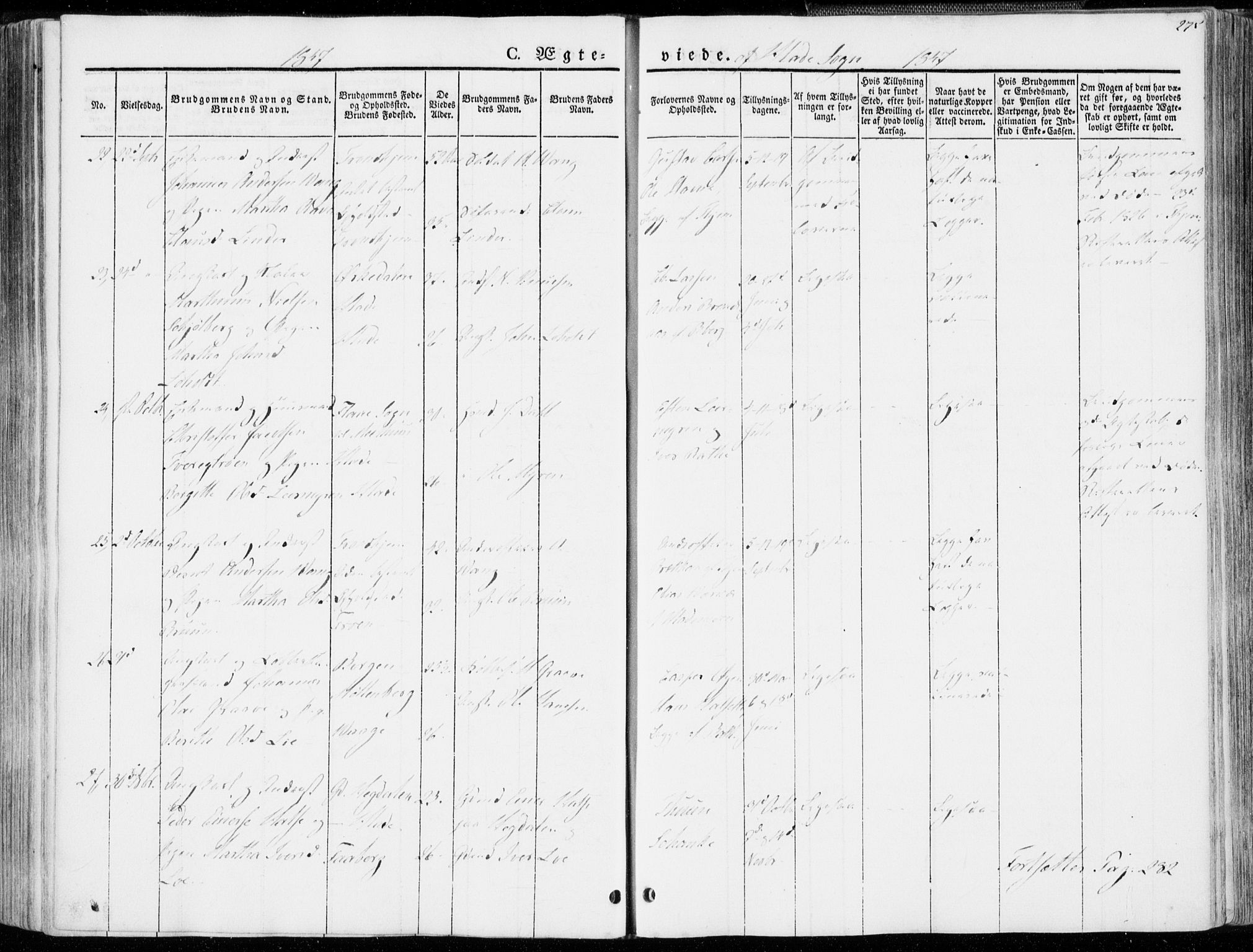 Ministerialprotokoller, klokkerbøker og fødselsregistre - Sør-Trøndelag, AV/SAT-A-1456/606/L0290: Parish register (official) no. 606A05, 1841-1847, p. 275