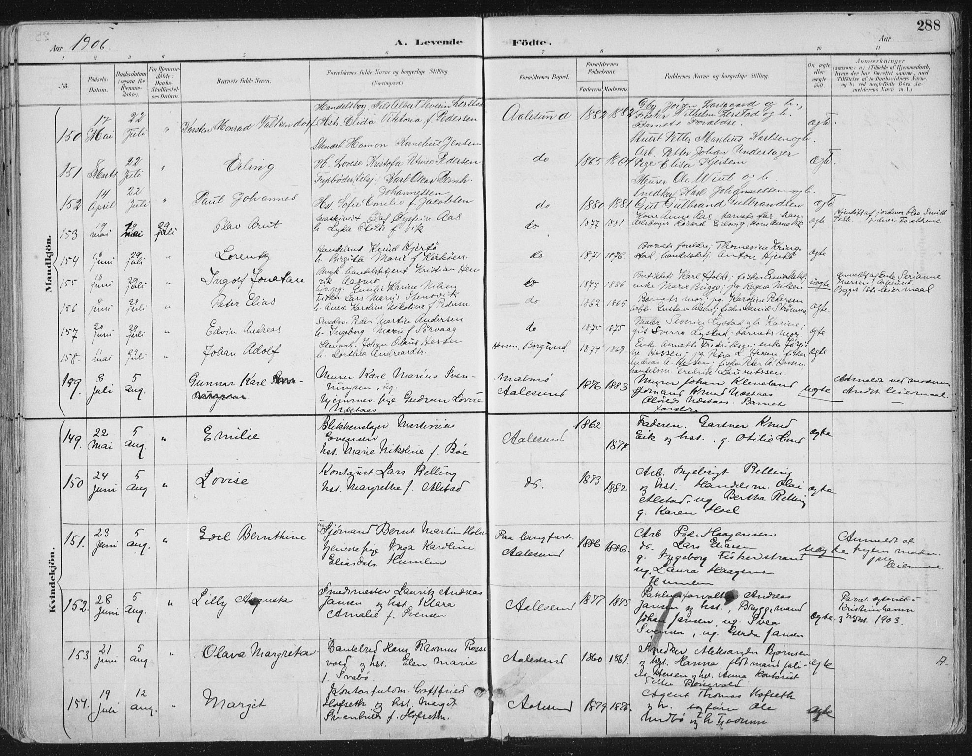 Ministerialprotokoller, klokkerbøker og fødselsregistre - Møre og Romsdal, AV/SAT-A-1454/529/L0456: Parish register (official) no. 529A06, 1894-1906, p. 288