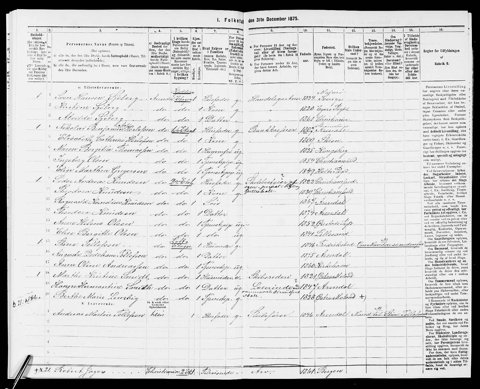 SAK, 1875 census for 0903P Arendal, 1875, p. 154