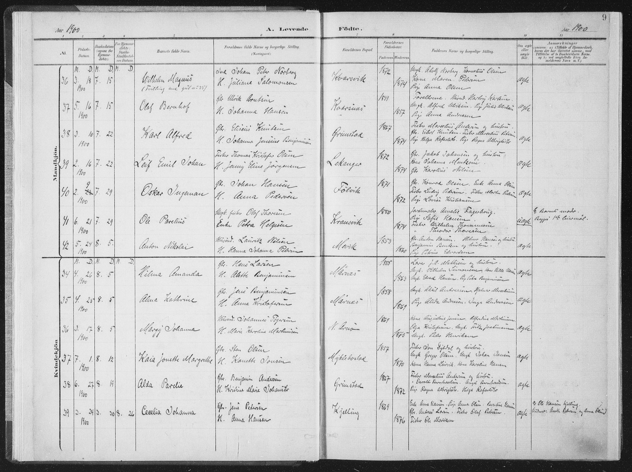 Ministerialprotokoller, klokkerbøker og fødselsregistre - Nordland, AV/SAT-A-1459/805/L0102: Parish register (official) no. 805A08I, 1900-1909, p. 9