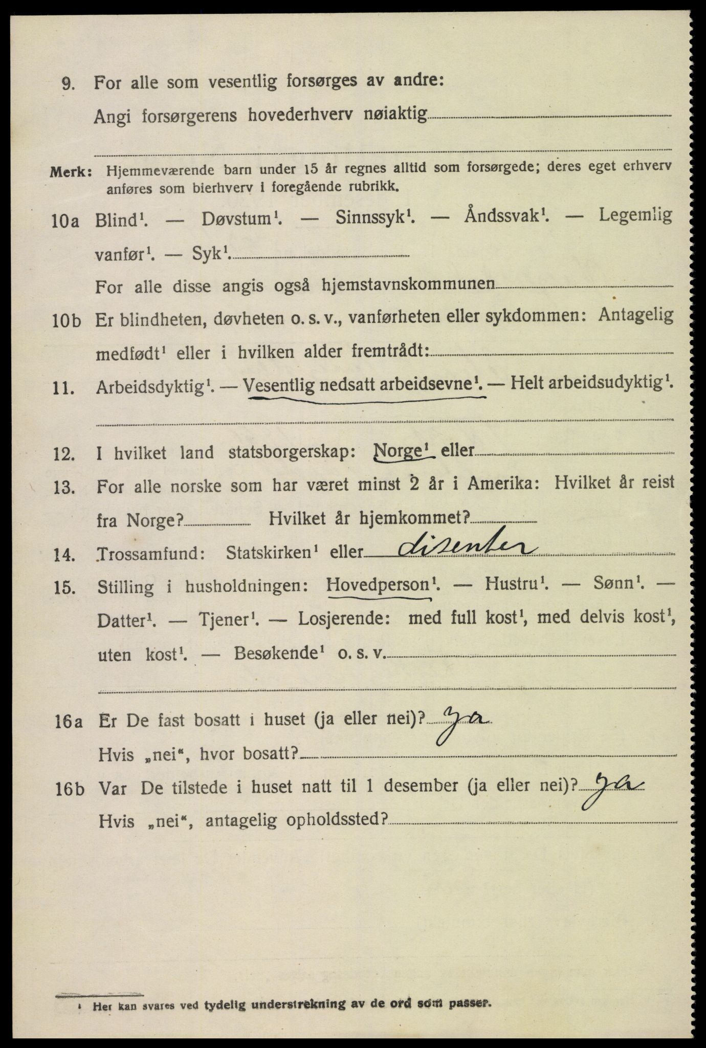 SAK, 1920 census for Vegusdal, 1920, p. 1784