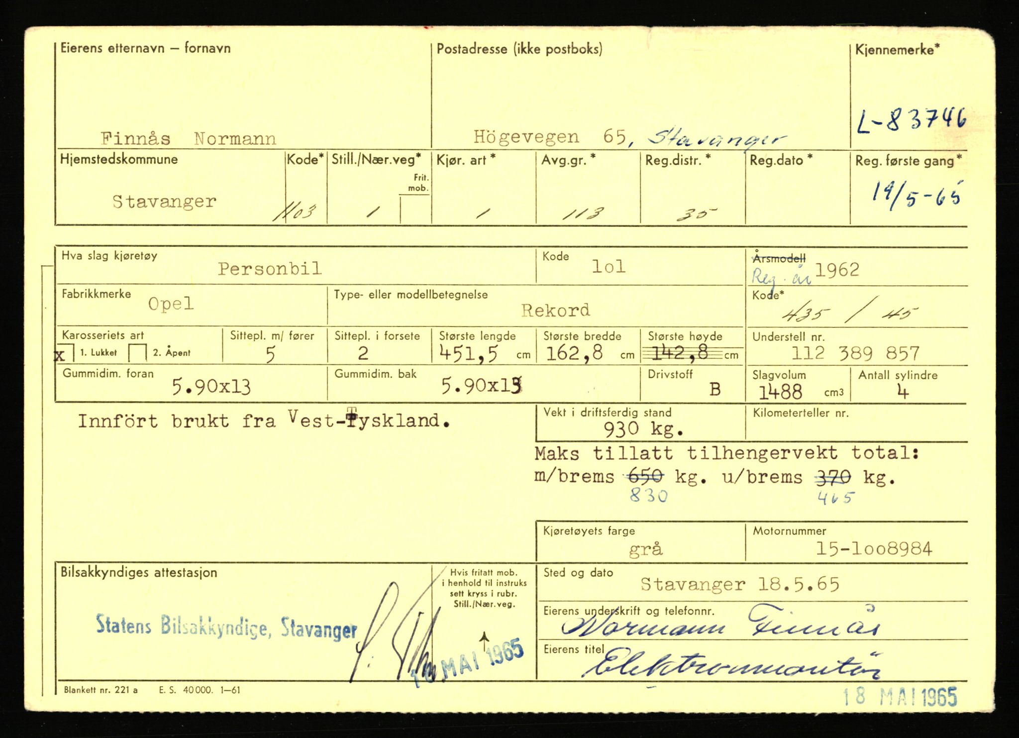 Stavanger trafikkstasjon, SAST/A-101942/0/F/L0072: L-82200 - L-84099, 1930-1971, p. 1805