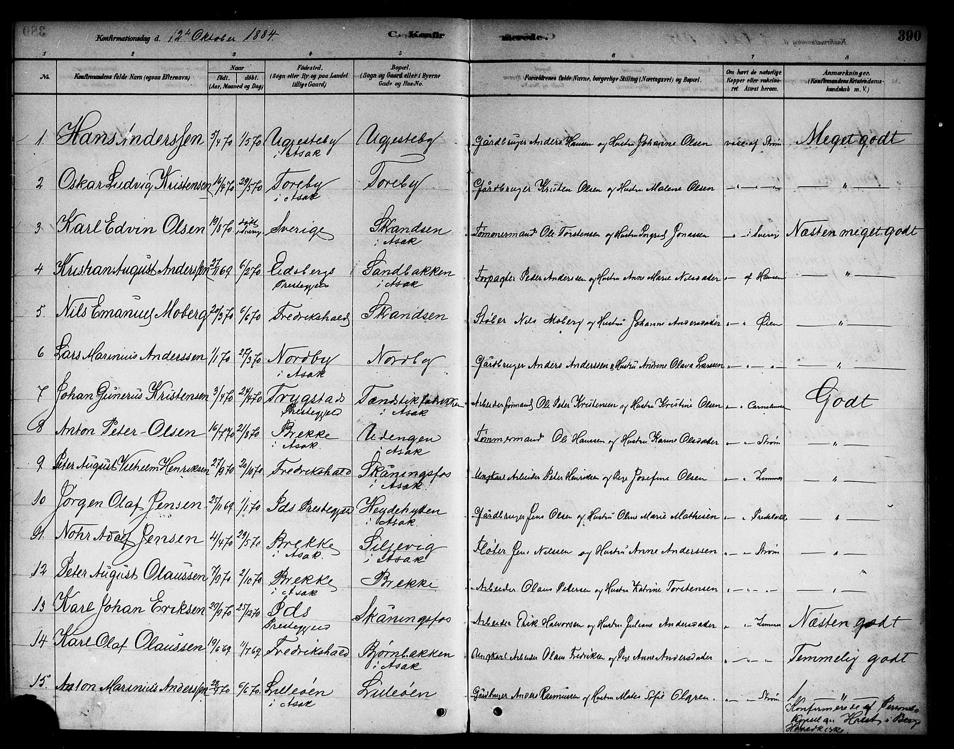 Berg prestekontor Kirkebøker, AV/SAO-A-10902/F/Fb/L0001: Parish register (official) no. II 1, 1878-1887, p. 390