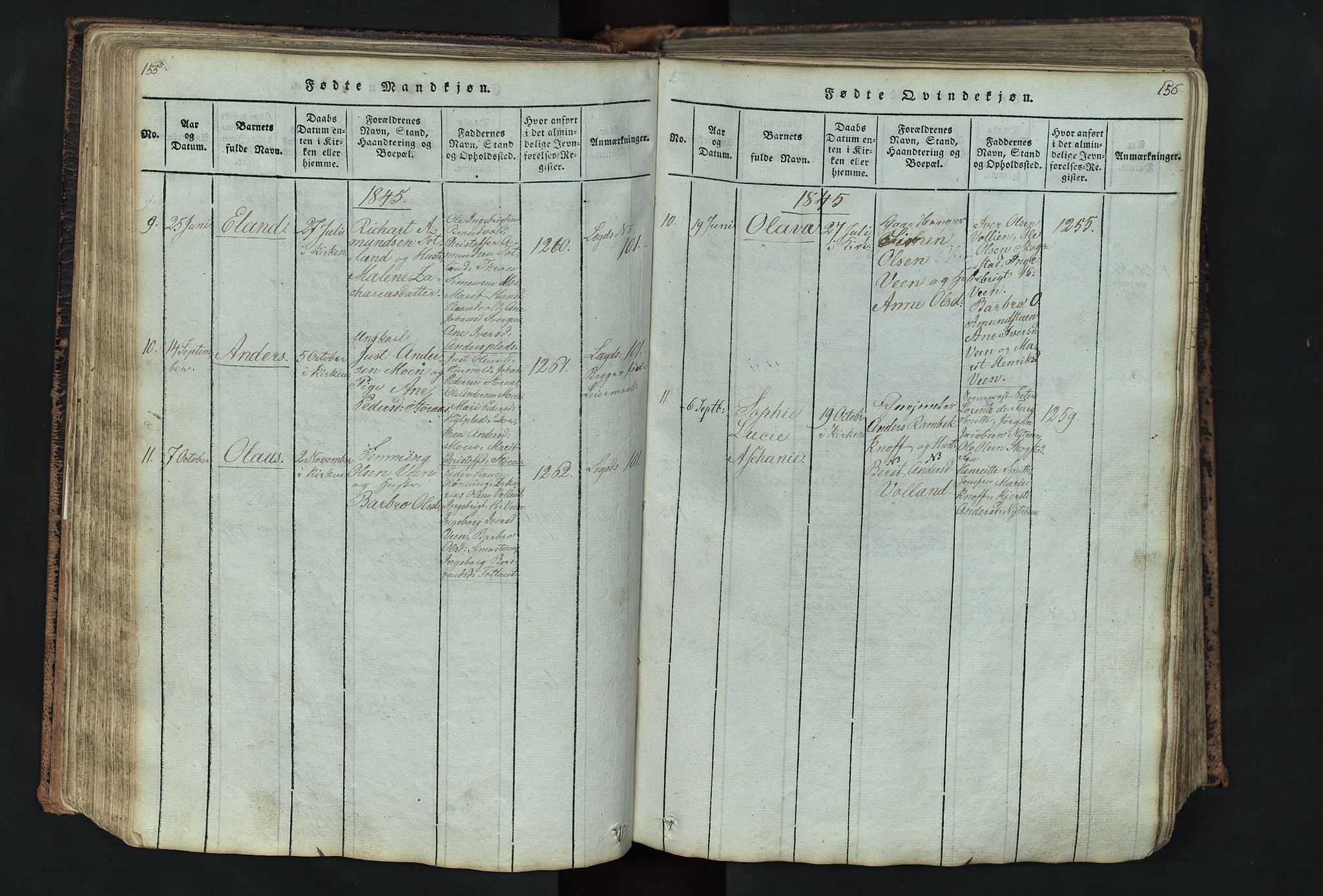 Kvikne prestekontor, SAH/PREST-064/H/Ha/Hab/L0001: Parish register (copy) no. 1, 1815-1895, p. 155-156