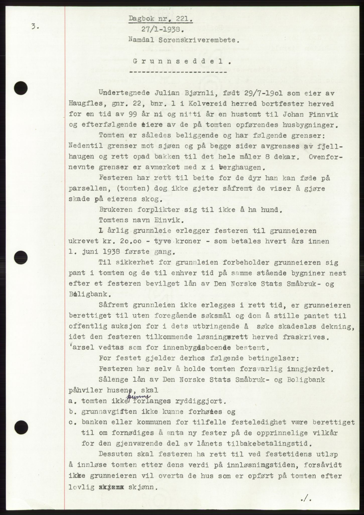 Namdal sorenskriveri, SAT/A-4133/1/2/2C: Mortgage book no. -, 1937-1939, Deed date: 27.01.1938