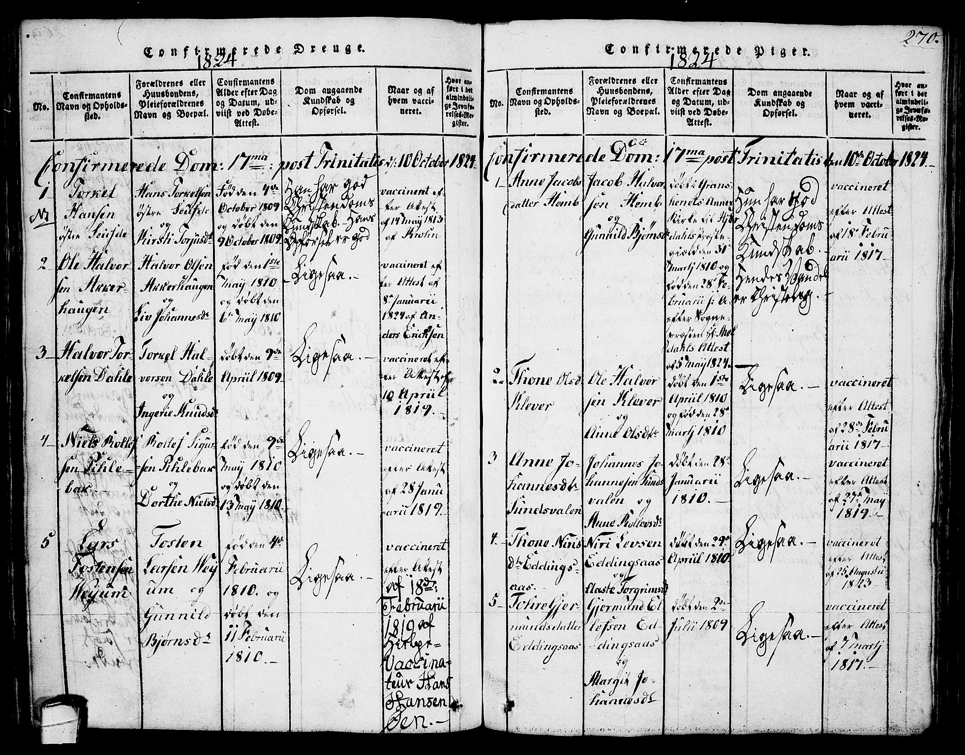 Sauherad kirkebøker, SAKO/A-298/G/Ga/L0001: Parish register (copy) no. I 1, 1815-1827, p. 270
