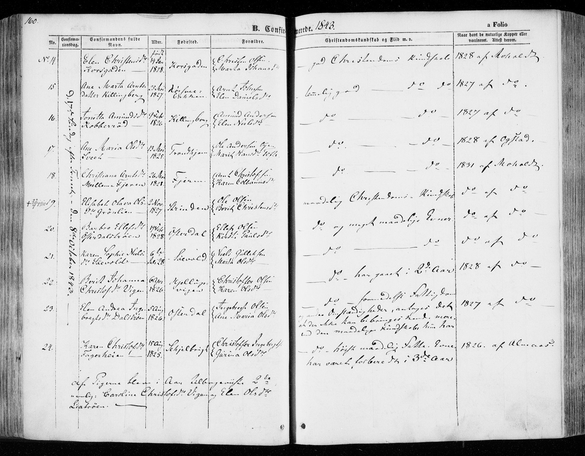 Ministerialprotokoller, klokkerbøker og fødselsregistre - Nord-Trøndelag, AV/SAT-A-1458/701/L0007: Parish register (official) no. 701A07 /1, 1842-1854, p. 160