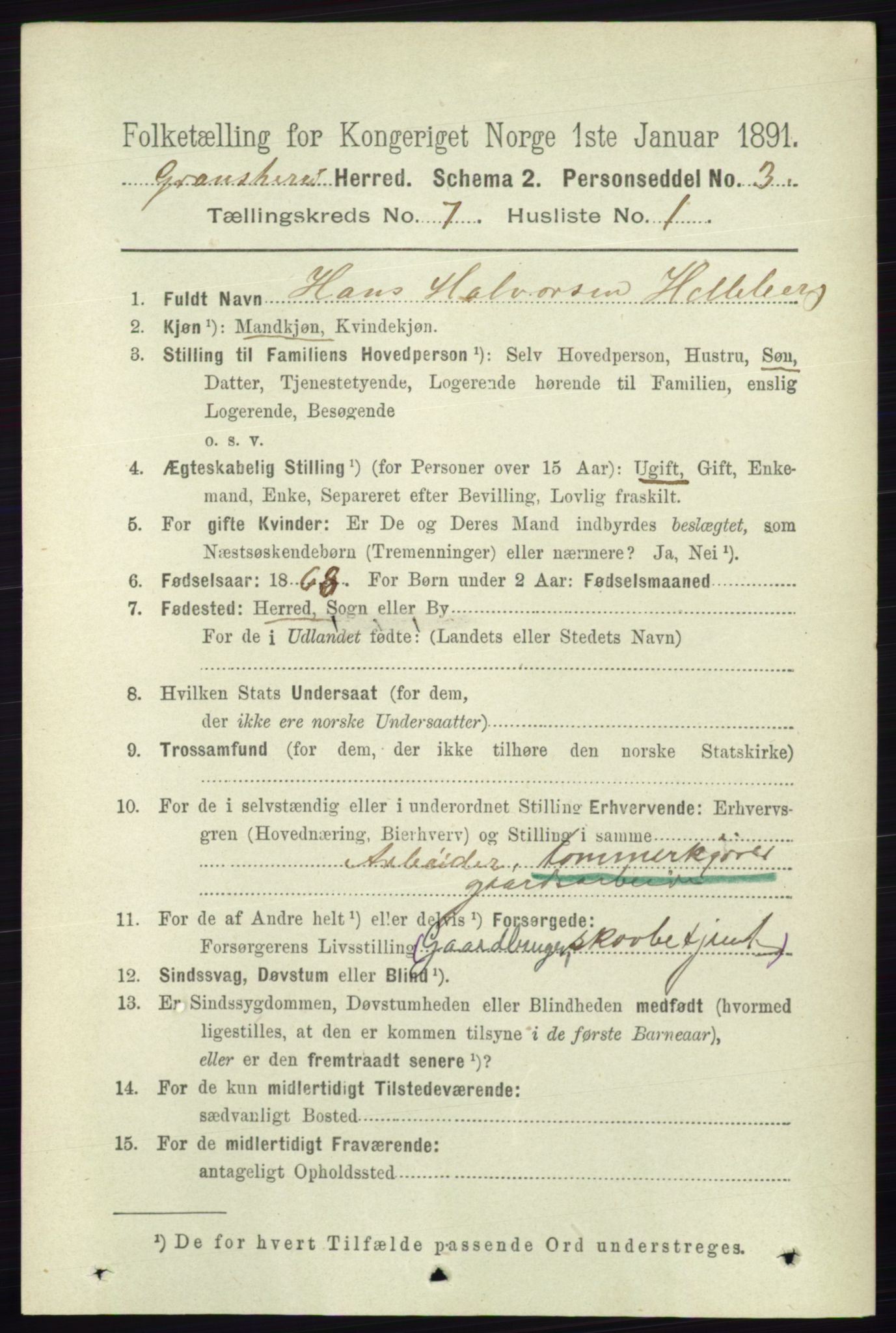 RA, 1891 census for 0824 Gransherad, 1891, p. 1192