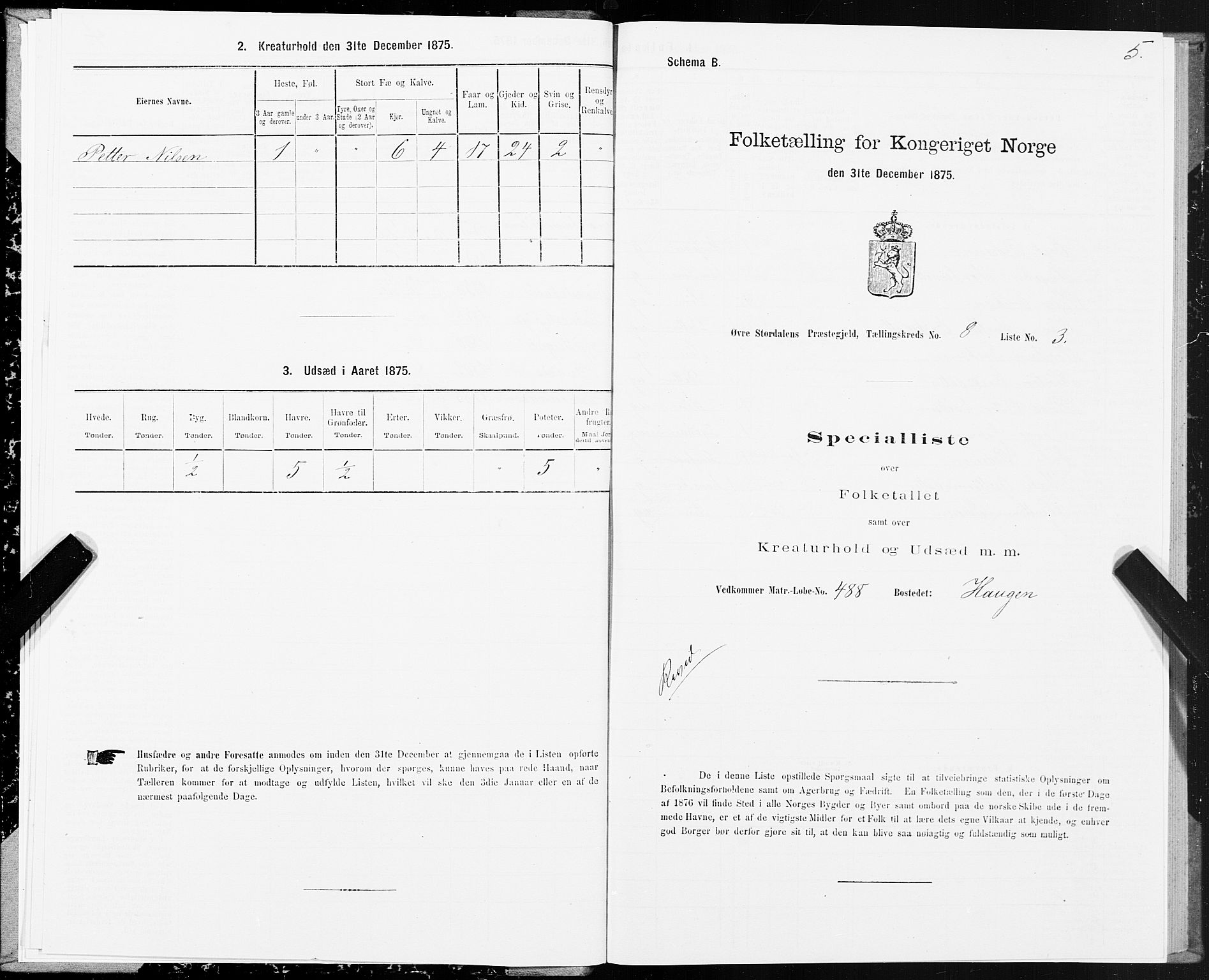 SAT, 1875 census for 1711P Øvre Stjørdal, 1875, p. 5005