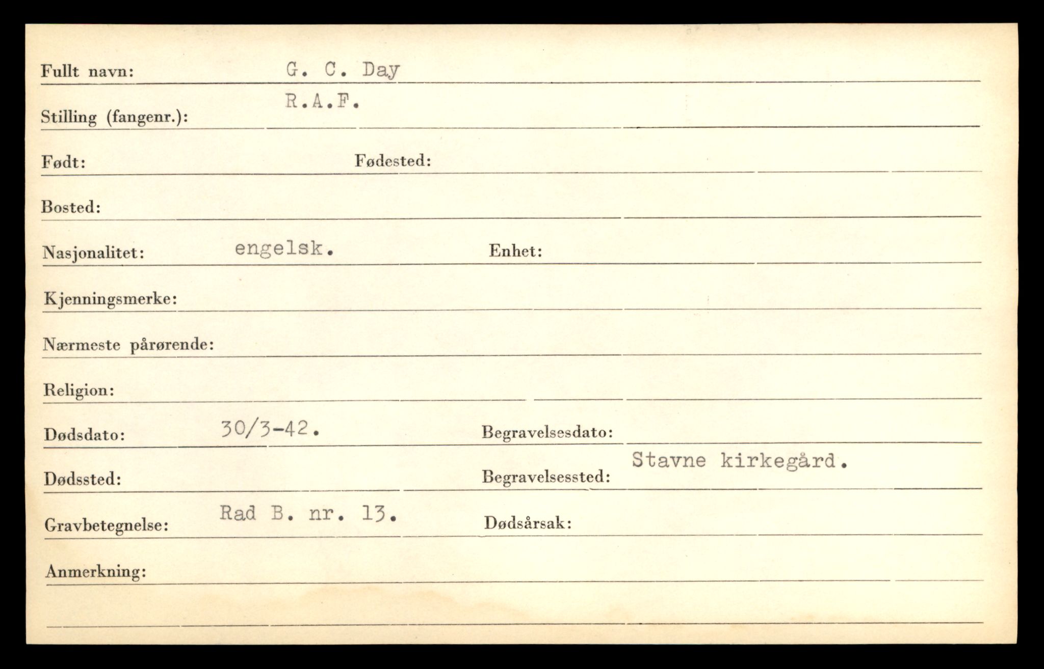 Distriktskontoret for krigsgraver, AV/SAT-A-5030/E/L0005: Kasett/kartotek over falne Britiske og tyske solater, samt andre nasjoners krigsgraver, 1945, p. 1971