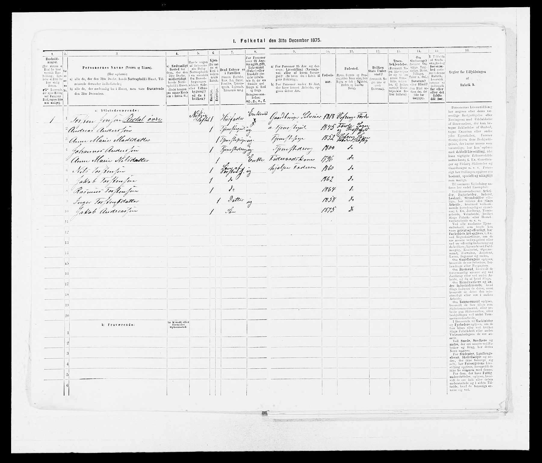 SAB, 1875 census for 1432P Førde, 1875, p. 2032