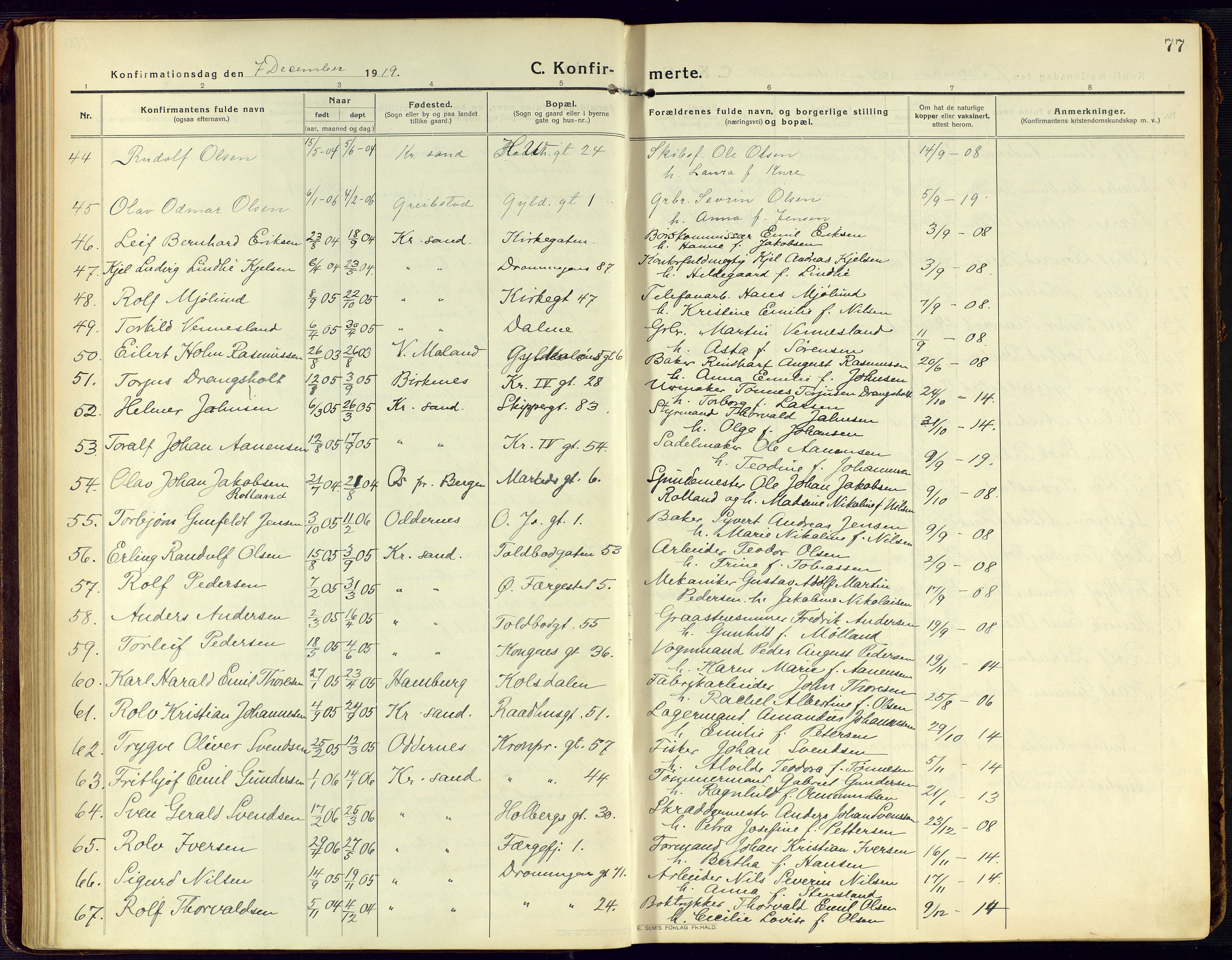 Kristiansand domprosti, SAK/1112-0006/F/Fa/L0026: Parish register (official) no. A 25, 1916-1928, p. 77