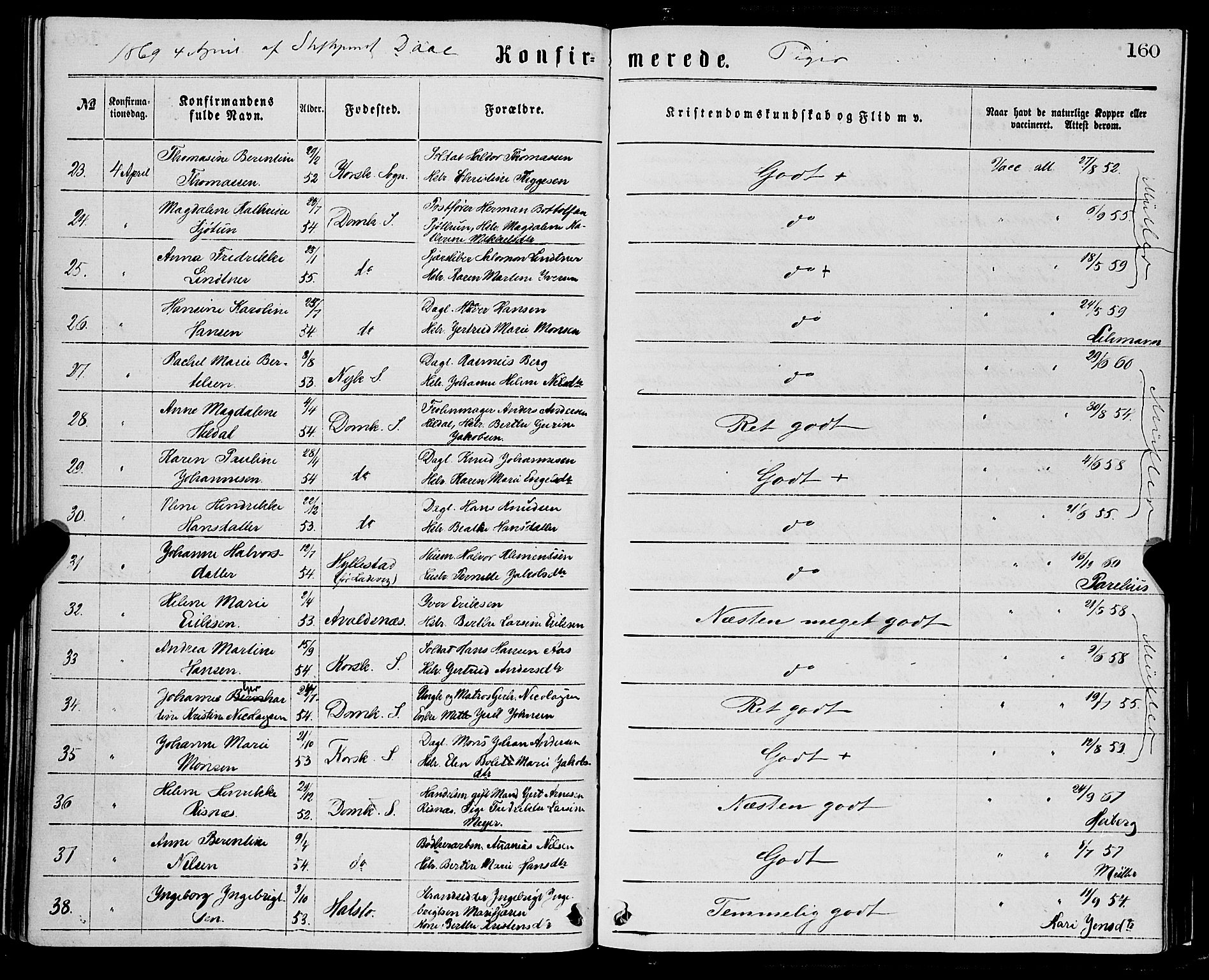 Domkirken sokneprestembete, AV/SAB-A-74801/H/Haa/L0029: Parish register (official) no. C 4, 1864-1879, p. 160